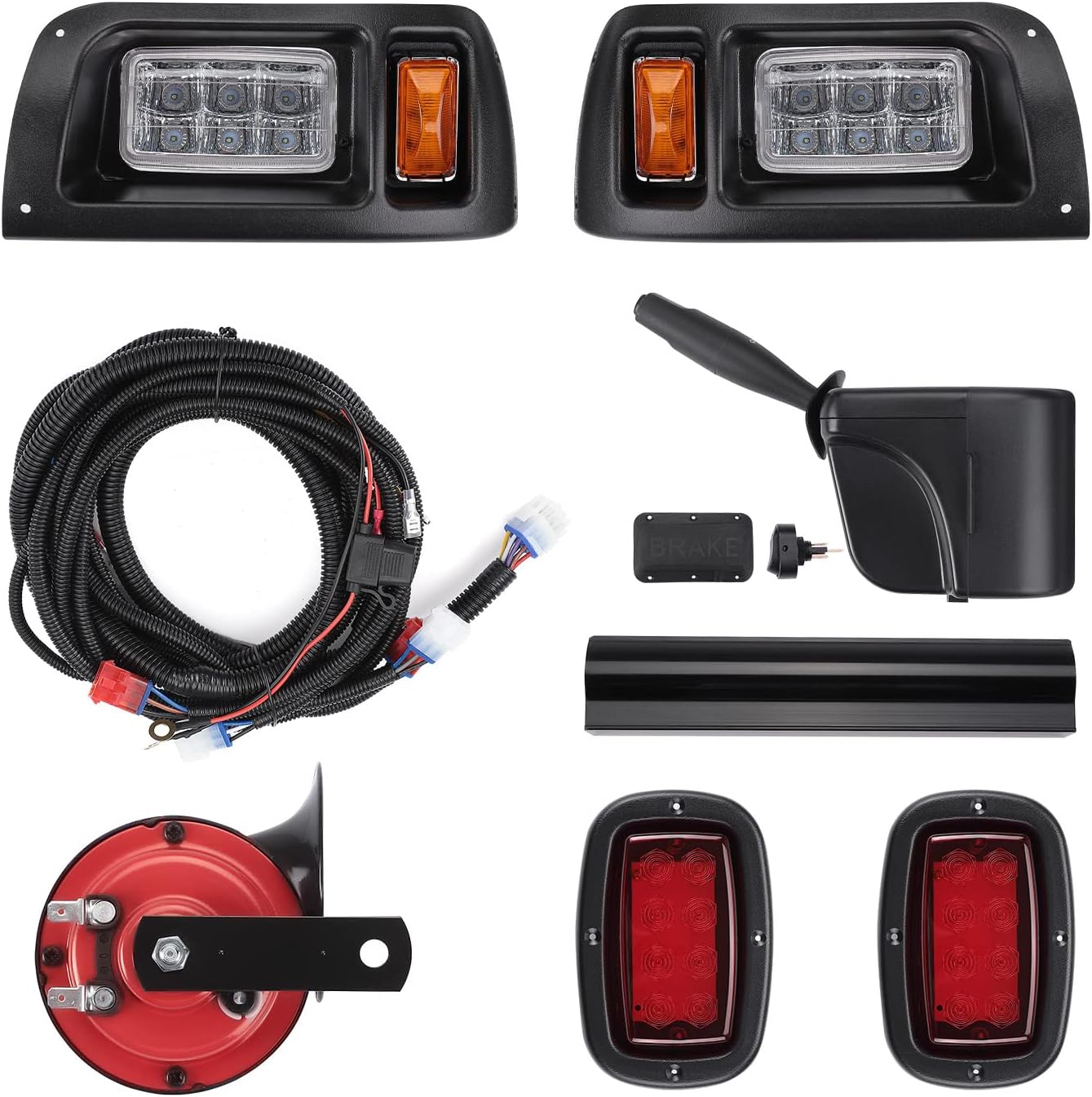 KEMIMOTO Deluxe DS Golf Cart LED Light Kit Compatible with Club Car DS 1993-Up, Upgrade 12V Street Legal LED Headlights and Taillights with Turn Signals Hazard Light Switch, Horn, Brake