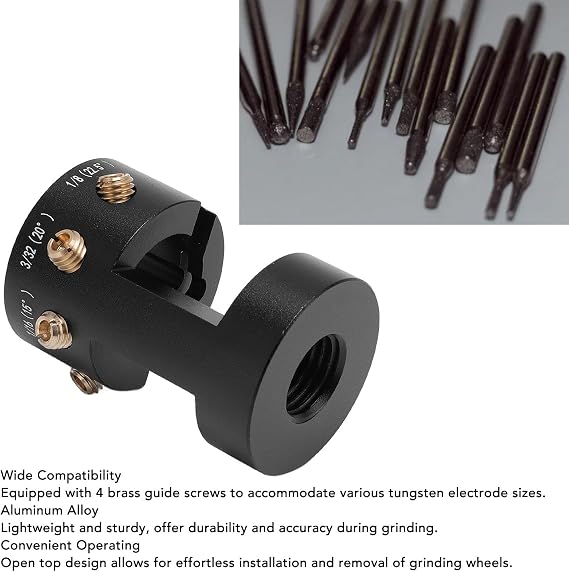 Tungsten SharpenerHead Tool, Aluminum Tungsten Electrode Sharpener Grinder, Tungsten Grinder, 4 Copper Screws Holes & 2 Upgrade CNC Mandrels, for Welding