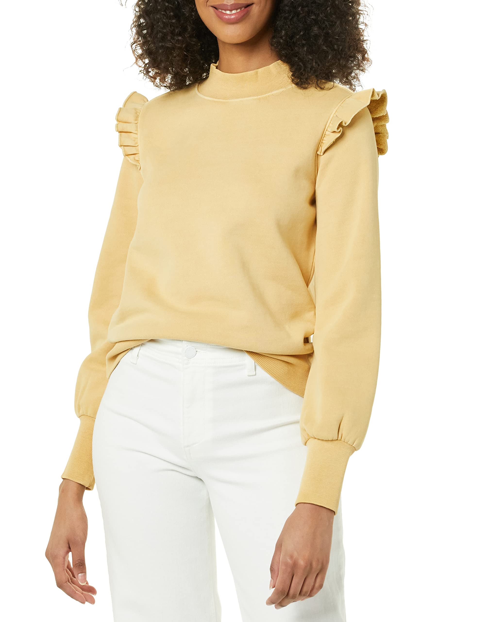Goodthreads Felpa Girocollo Tradizionale in Pile a Maniche con Volant Donna