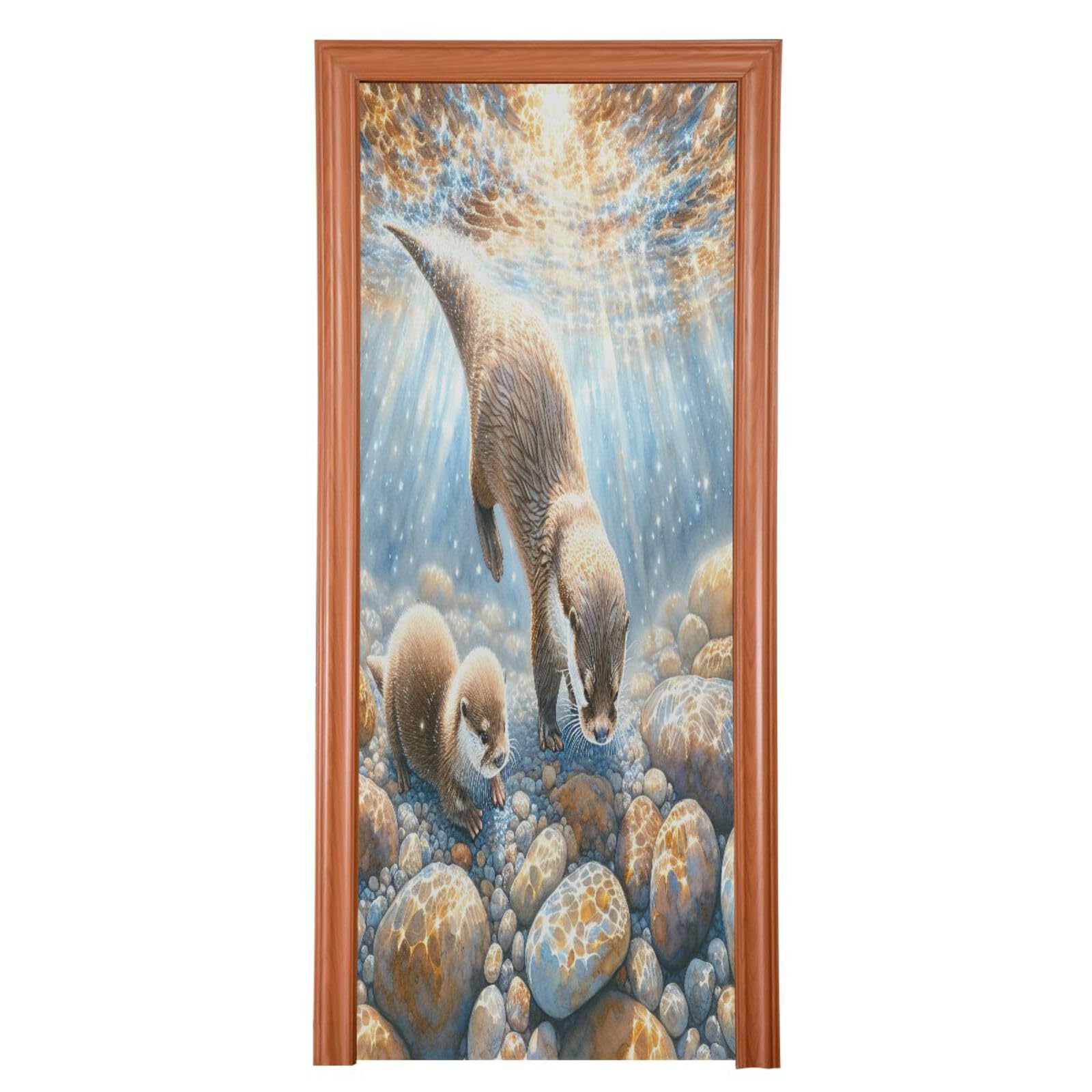 FLildon Underwater Cute Otter Door Cover Decoration, Party Accessory Porch Decor for Festive Ornament Room Door Covers 35 x 79 Inch