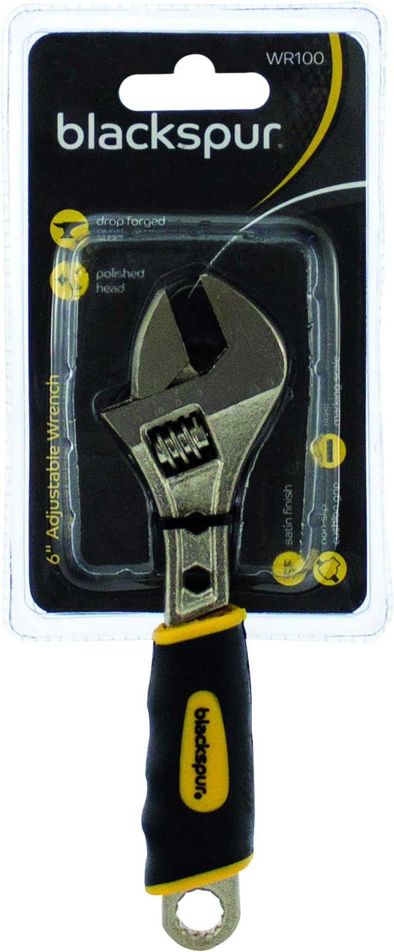 1x Yellow 15cm Forged Steel Adjustable Wrench - Universal Adjustable Wheel Nut Pipe Spanner Car Tool - by Blackspur