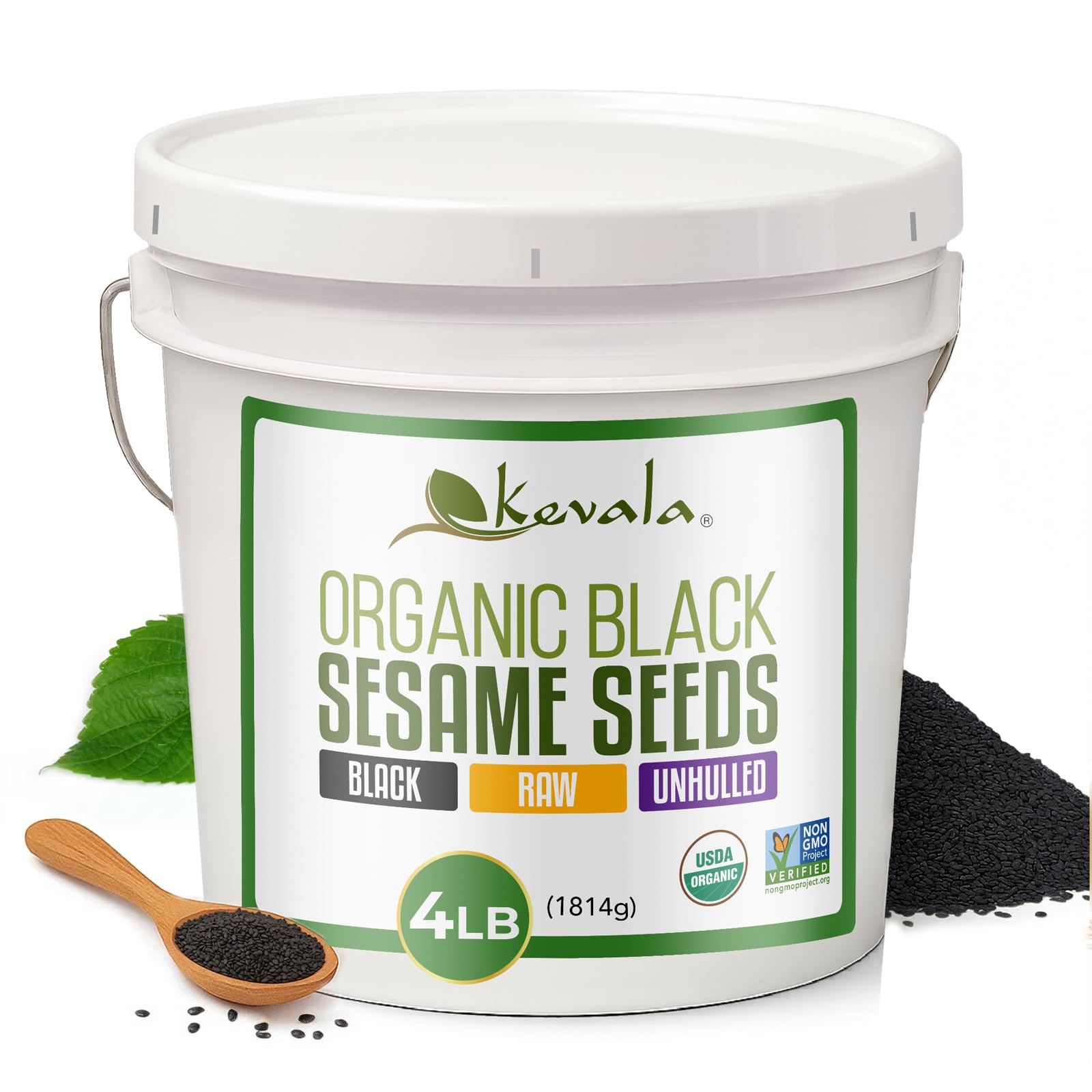 Organic Raw Black Sesame Seeds (Unhulled) - Gluten Free Topping with a Nutty Flavor, Made to Meet Professional Chef Standards, Used as a Healthy Crunchy Snack or in Baking and Cooking, 4 lb