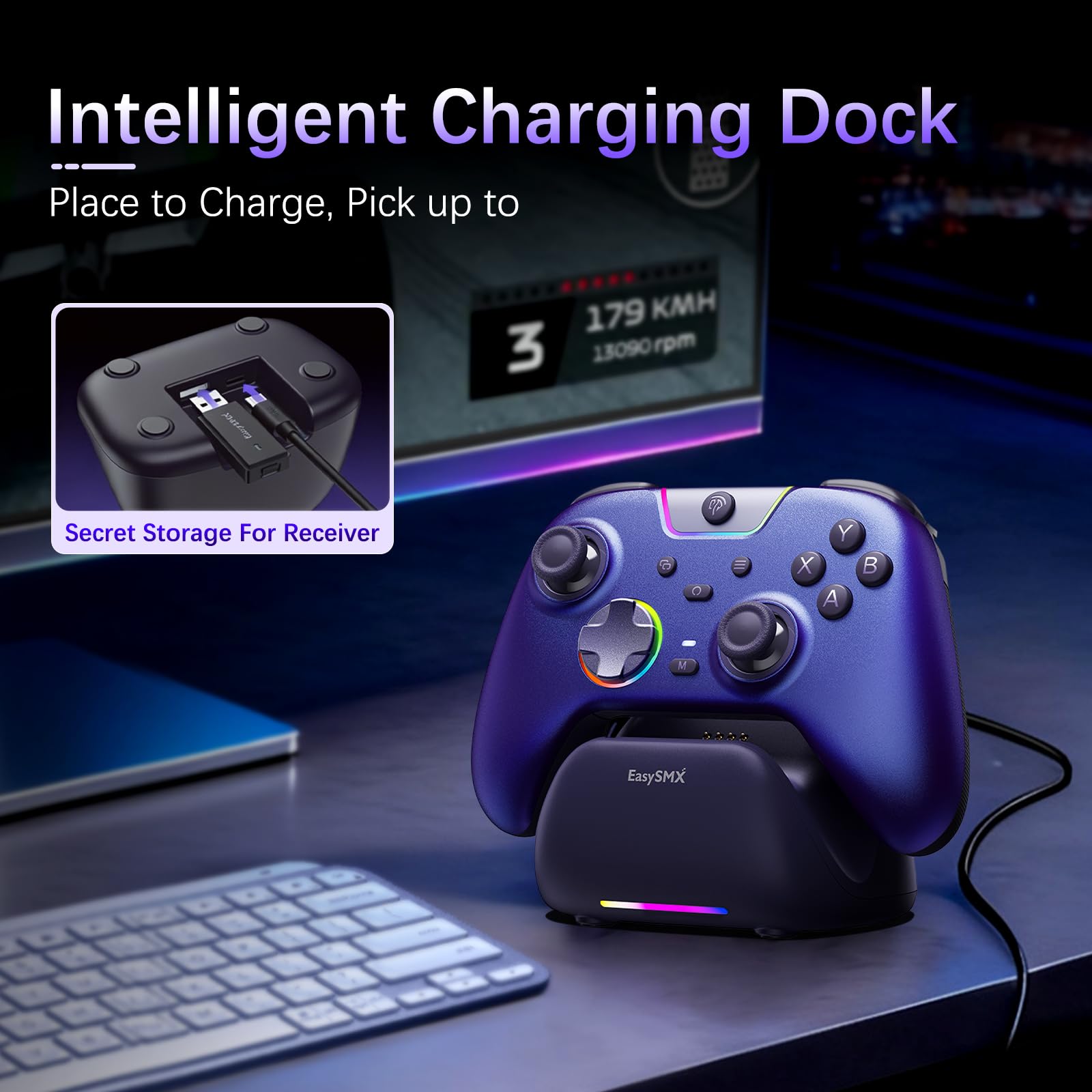 EasySMX X05Pro PC-Controller für PC/Switch/Android/iOS, Hall-Effekt-Joysticks, 1000Hz Abfragerate, RGB-Beleuchtung - Lila