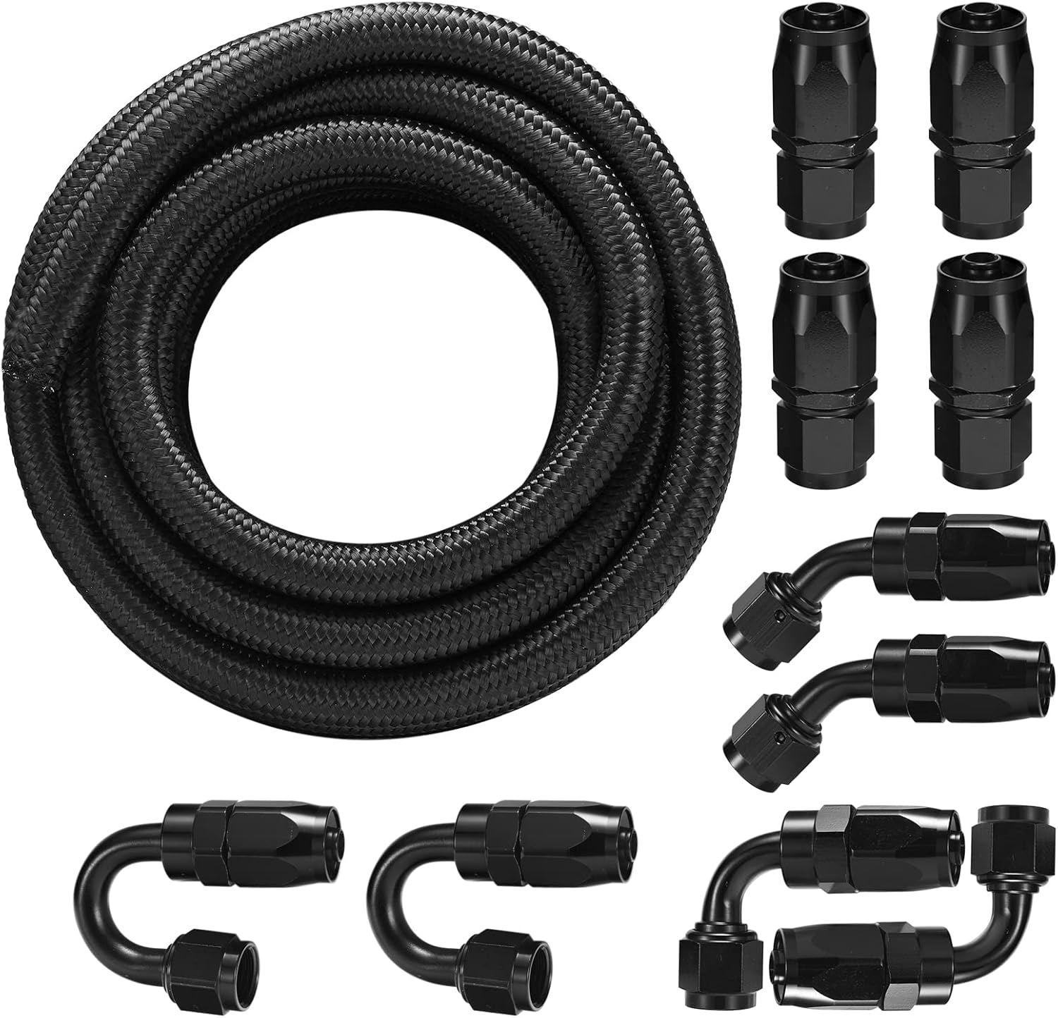 16Ft 6AN Black Oil Line 3/8 Nylon Braided+AN6 Hose End Fitting Adapter Kit