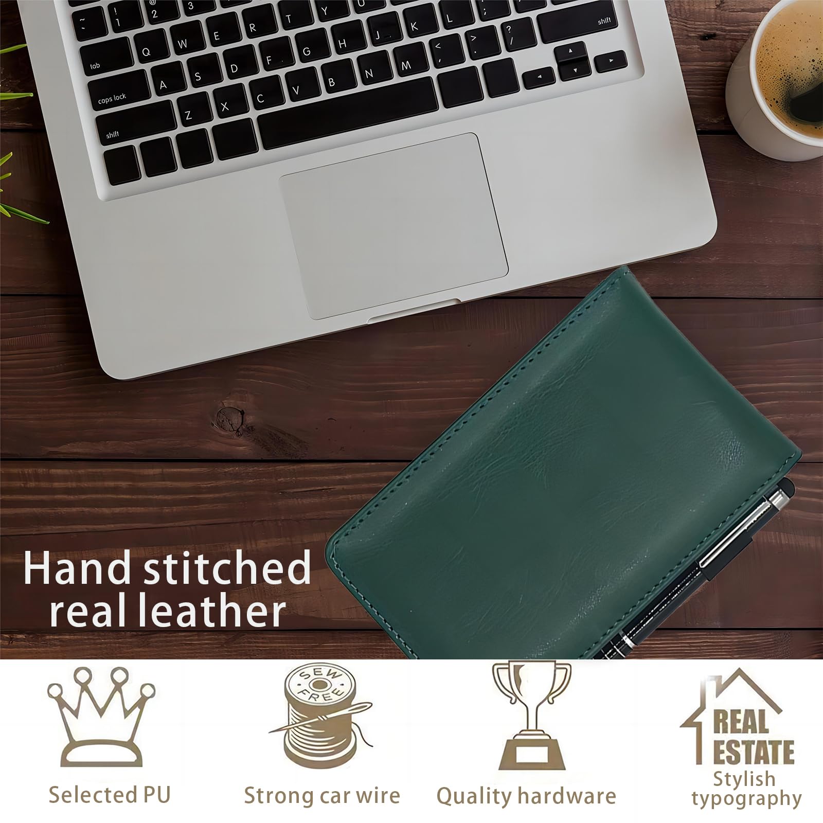 Bailinks small notebooks pocket size, a7 notebook Portable Mini Leather Notepad Memo Book with Pen, pocket notebook for Work Restaurants Offices Schools(green) - Image 2