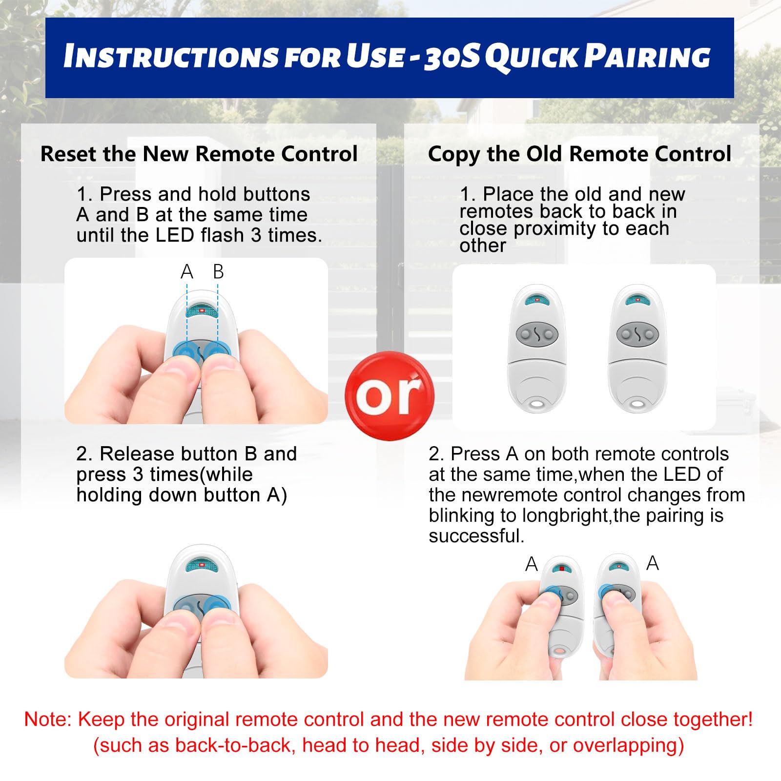 3PCS Telecommande Portail, 433,92 MHz Telecommande Porte de Garage pour, Télécommande de Portail Universelle Compatible avec 433,92 MHz EV, EE, NA, 2 Canaux - 5