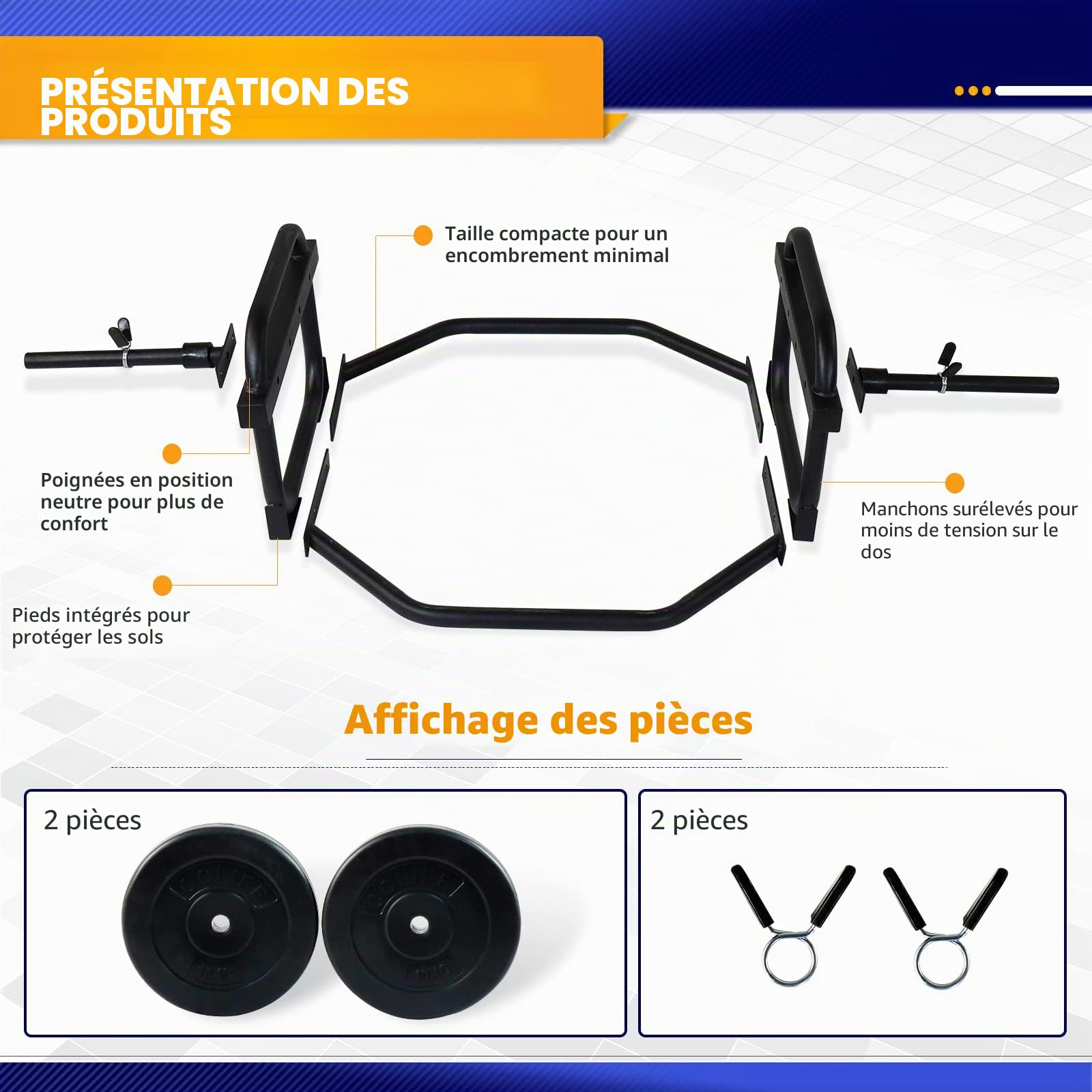Barre Hexagonale ZERRO – 25mm, Charge Max 120kg – Avec 2x10kg Et Pinces – Pour Soulevé De Terre, Fitness
