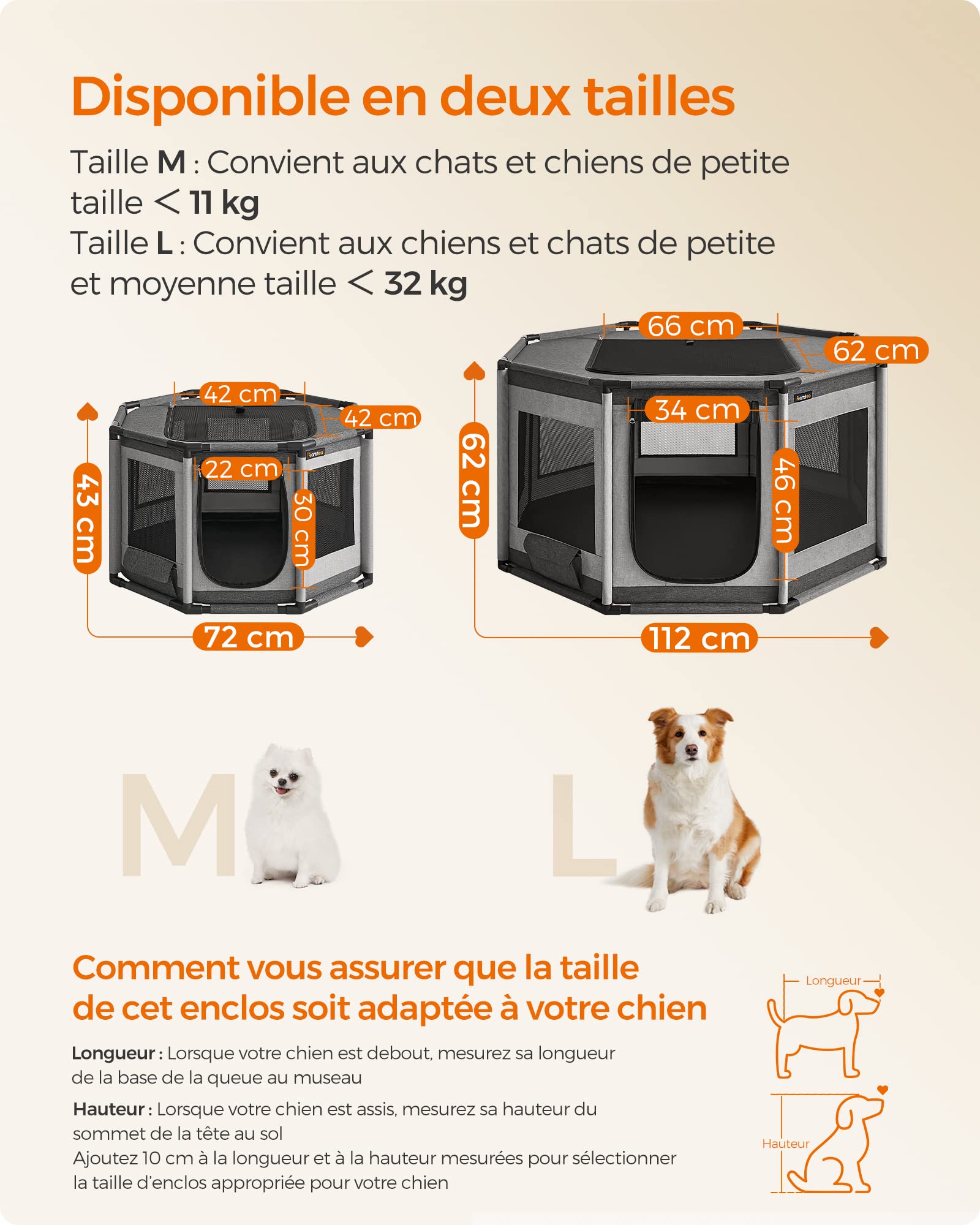 Feandrea Parc pour Chien en Tissu Oxford, Clôture Octogonale, Enclos, Taille L, 112 x 112 x 62 cm, Cadre en Tube PVC, Filet Respirant, Pochette de Rangement, Gris Foncé et Gris Clair PDC003G01