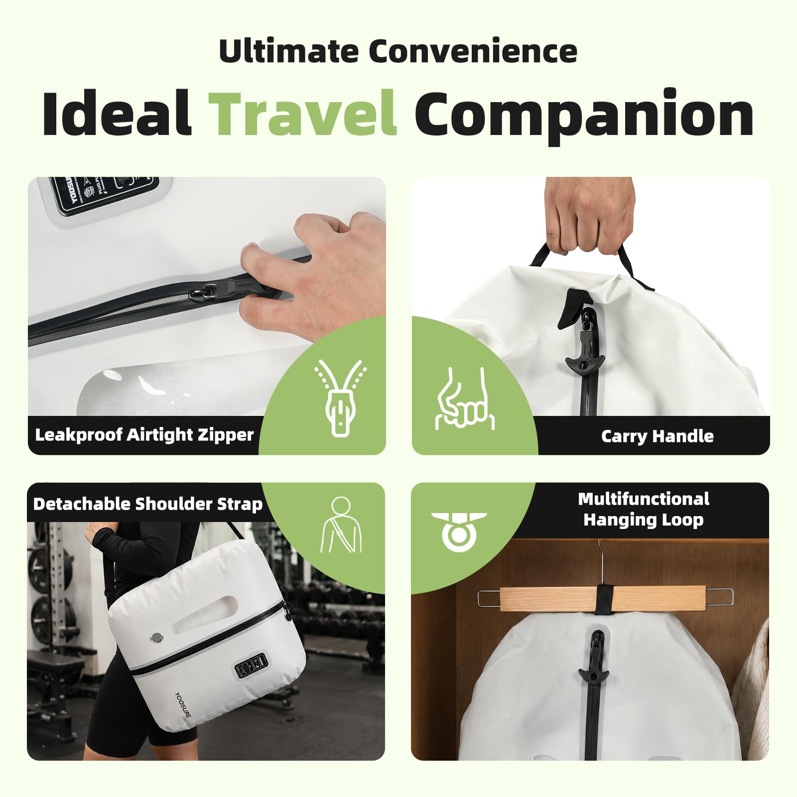 50L Vakuum-Reisetasche mit eingebauter USB-C-Pumpe, 100% batteriefreier Kompressionsbeutel für Reisen, Typ-C-platzsparender Packwürfel, universelle Passform für Koffer & Handgepäck