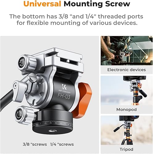 Miniatura 6 de K&F Concept Cabezal fluido, sedoso y suave (amortiguación exclusiva), compacto (10.93 oz), cabezal fluido de trípode estable para giro e