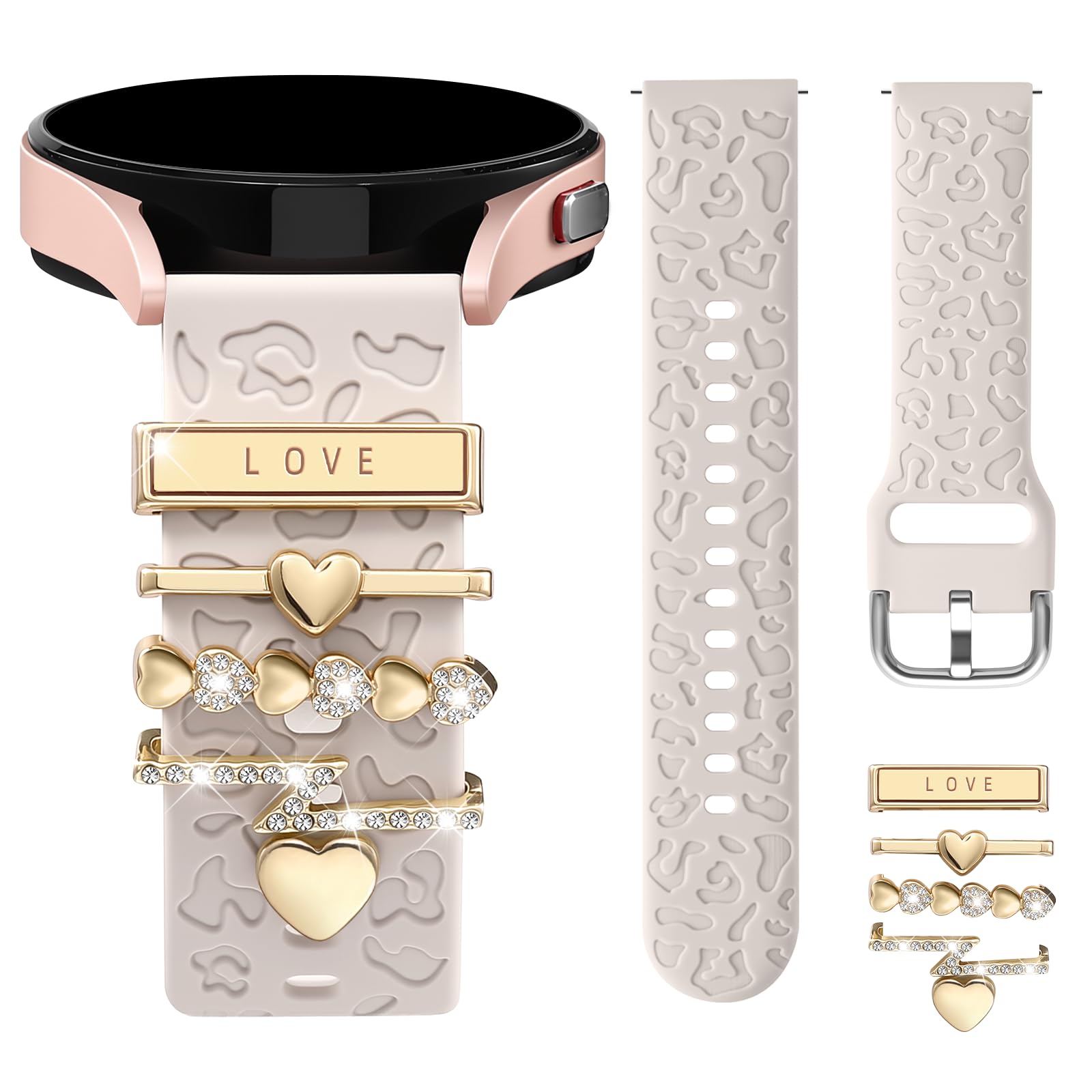 DGege 5PCS Charm Leopard Engraved Band Compatible with Samsung Galaxy Watch 7/6/5/4/For Galaxy FE 6 5 4 40mm 44mm,Galaxy Active 2,20mm Watch Band Soft