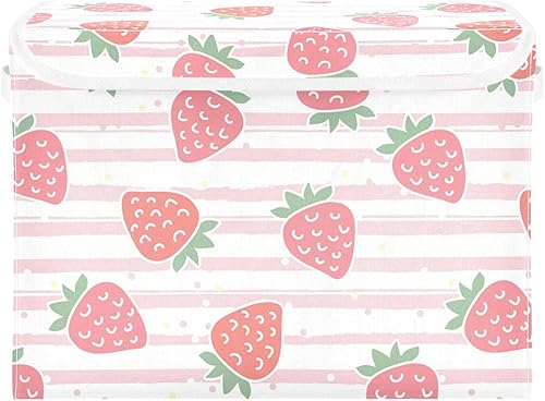 Miniatura 7 de Pink Strawberries Stripes Storage Box With Lid Collapsible Shoe Storage Bed Storage Bins for Dorm Room Home Decor