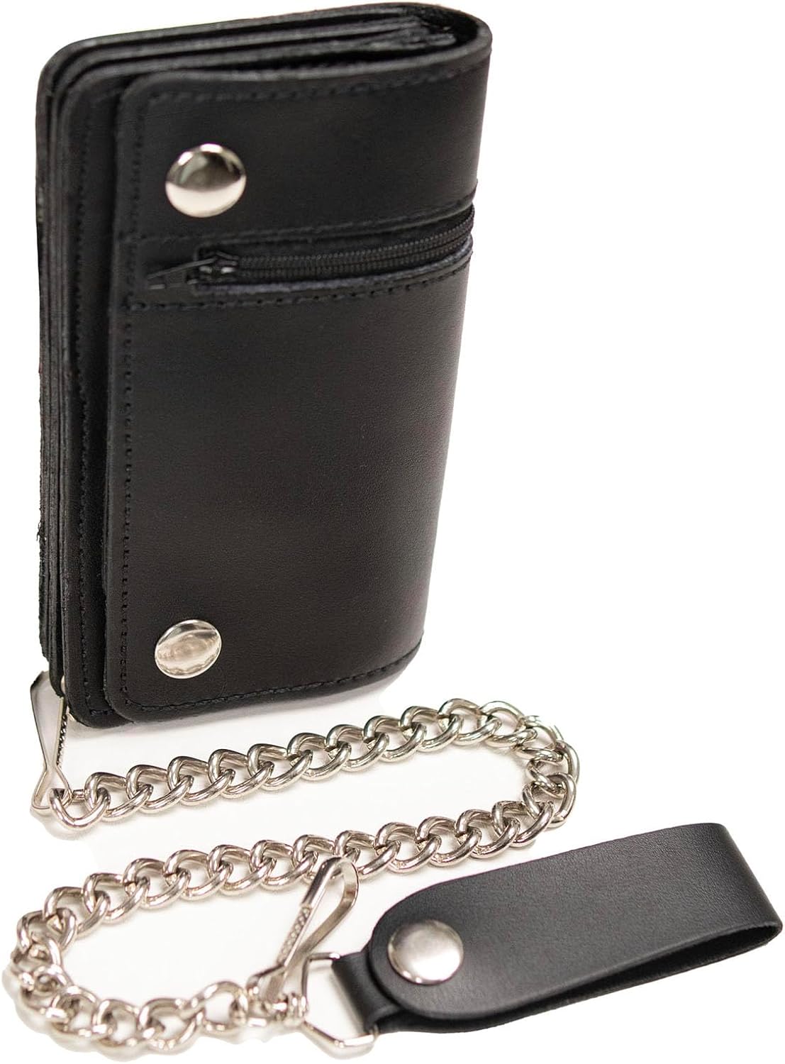 Milwaukee Leather MLW7882 Men's 6” Black Leather Biker Wallet w/Outer Pocket - Bi-Fold Anti-Theft Stainless Steel Chain - One Size