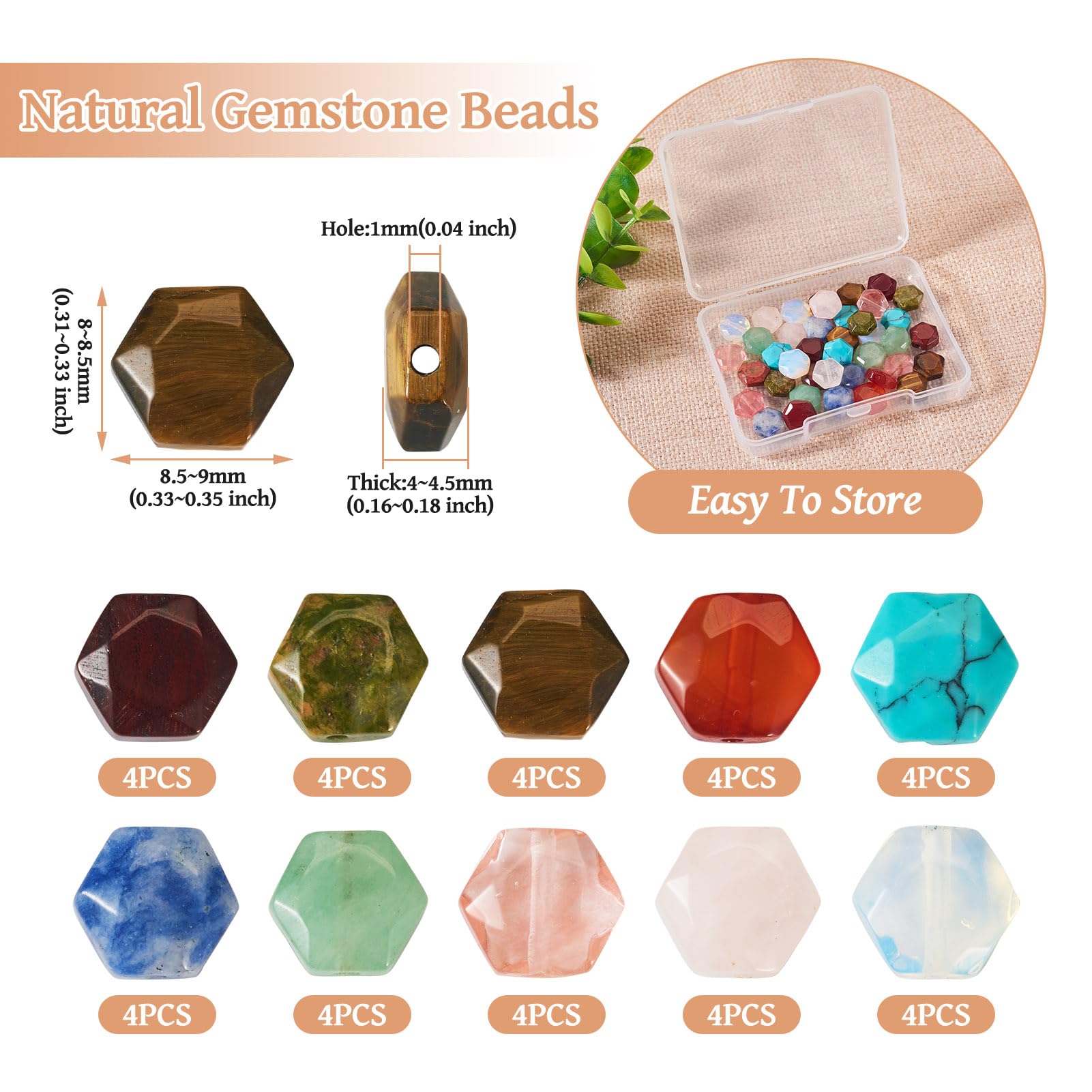 Edelsteinperlen Set – 40 Stück, Facettiert & Sechseckig, Natürliche Und Synthetische Steine Für DIY-Schmuck