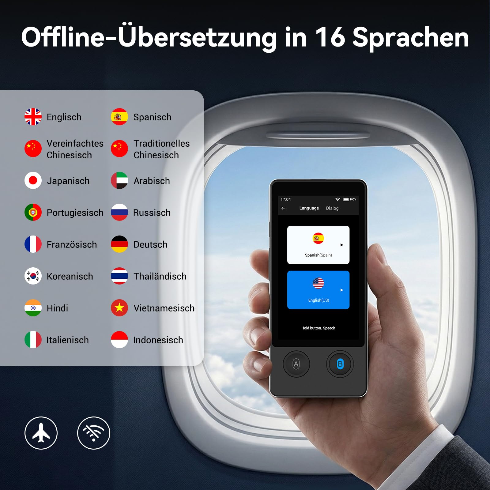 Wooask W12 Sprachübersetzer, 140 Sprachen Echtzeit Online/Offline/ChatGPT/Foto Unterstützung