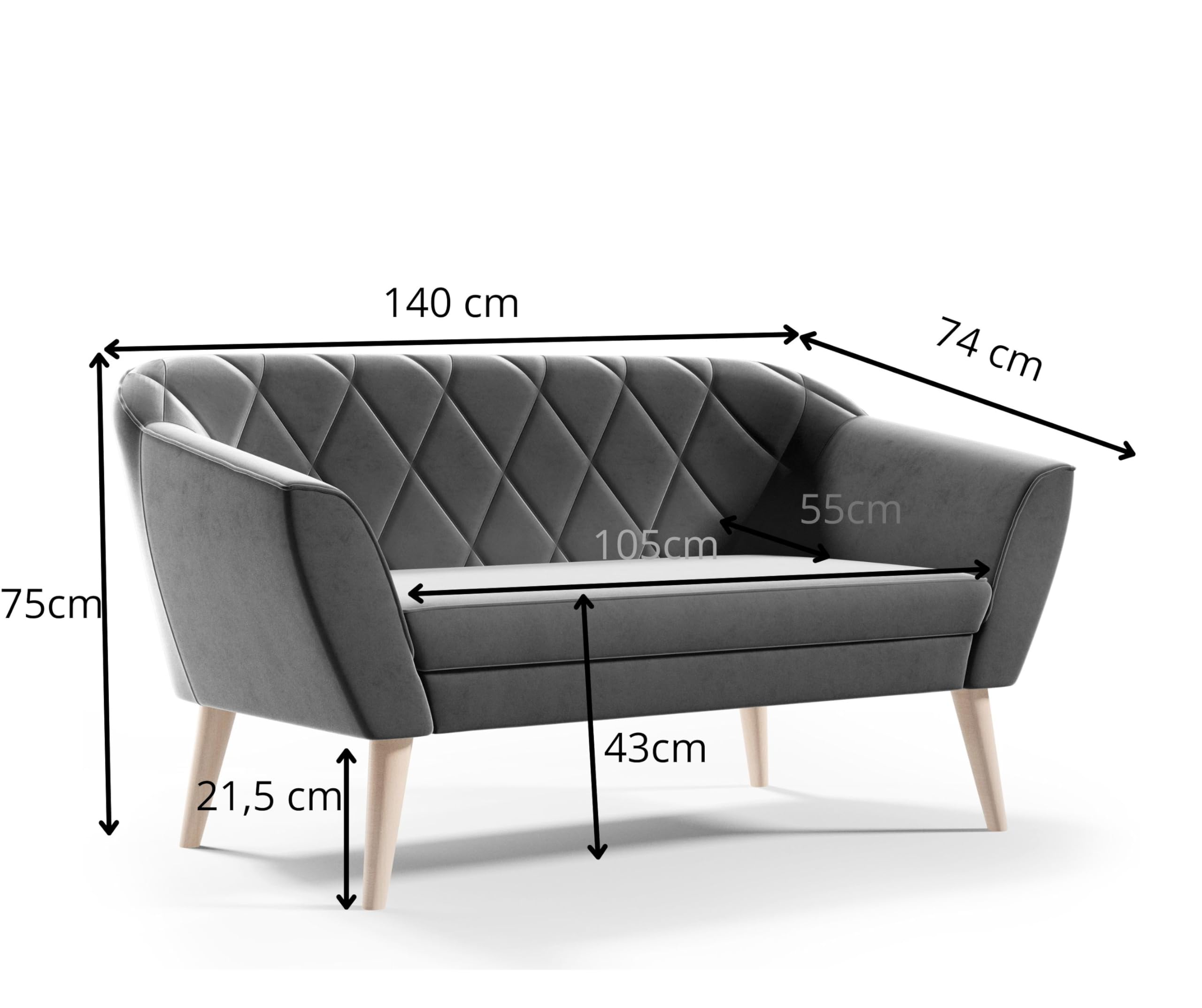 Couchgarnitur Gloria Wohnzimmerset 3+2+1 Sitzer Samt Hohe Holzfüße Buche (Riviera 91 grau)