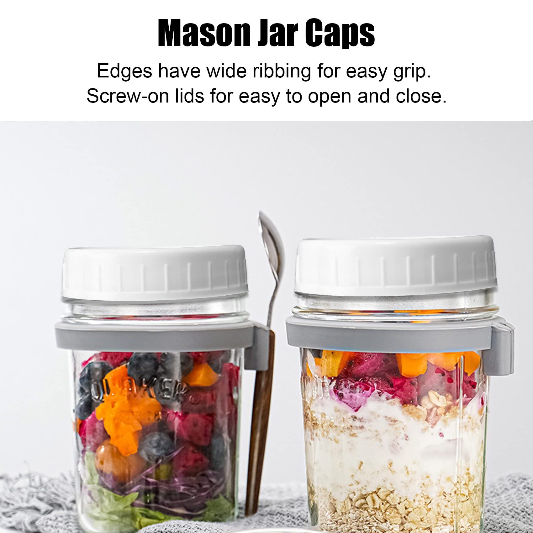 SCHNRR 10Pcs Plastic Storage Caps Lids Ribbed for 70mm Standard Regular Mouth Jar Bottle, White - Image 4