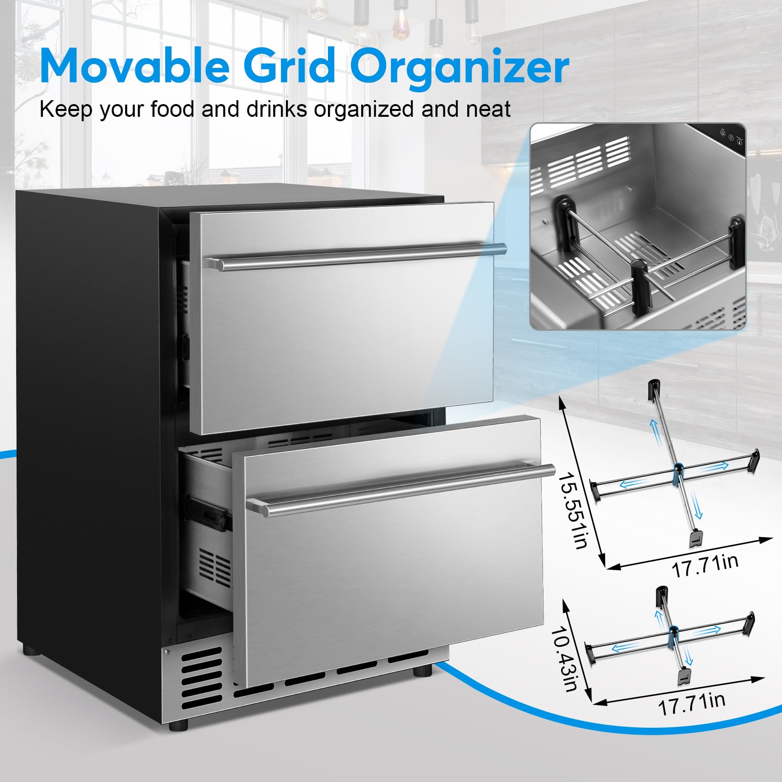 Fomup Under Counter Beverage Refrigerator 24 Inch, Outdoor Drawer Fridge Stainless Steel With Temperature Control For Home, Outdoor Patio And Commercial Use on Fridge.com - View 5