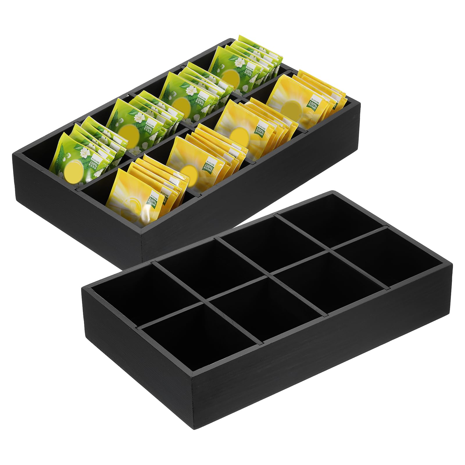 uxcell Tea Bag Organizer, 8 Compartments Pine Wood Tea Box with Handle, Tea Storage Organizer Holder for Tea Bags, Beverage Supplies Sugar Packet, Black