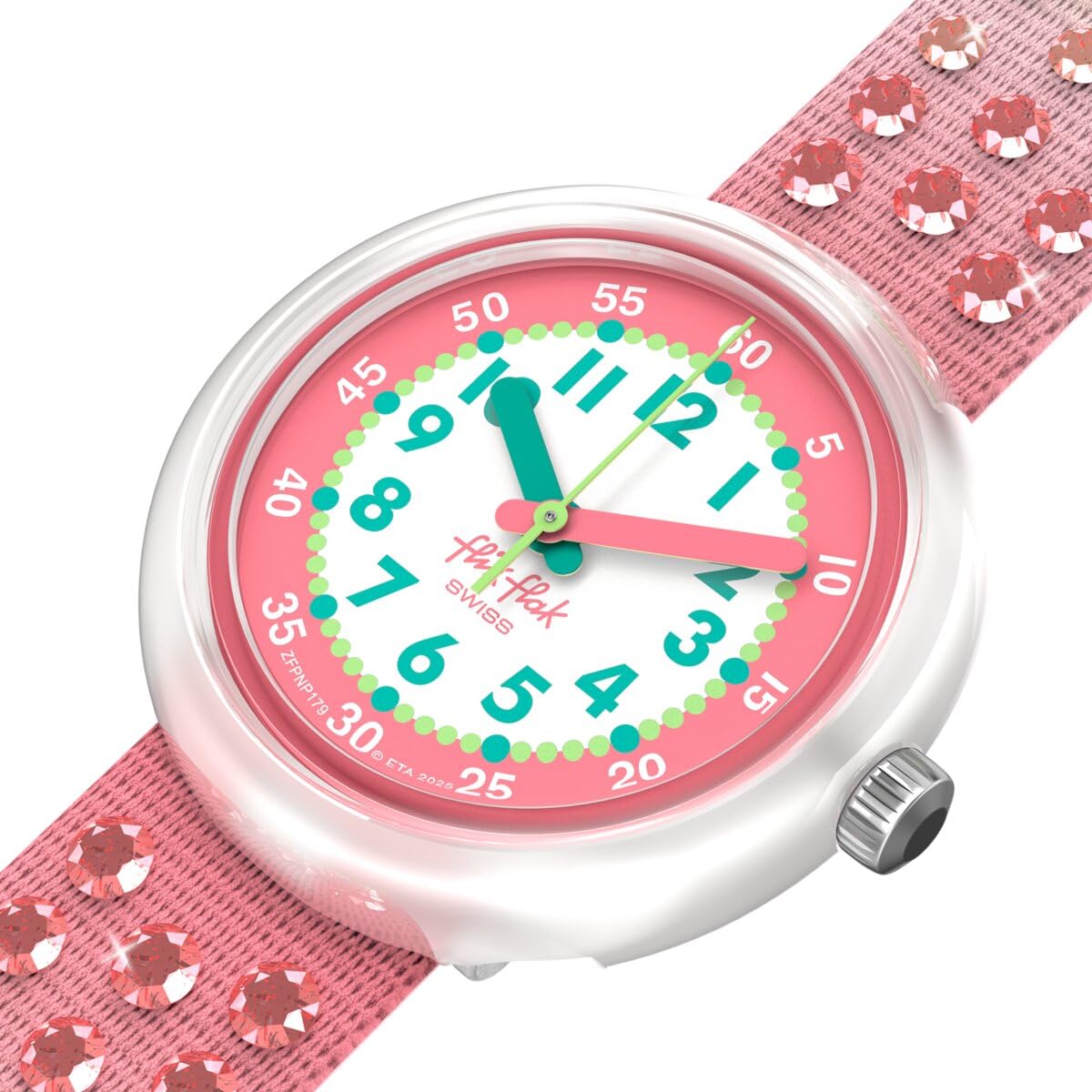 Flik Flak Reloj de cuarzo para niña, color verde, de origen biológico, impermeable, color melón brillante