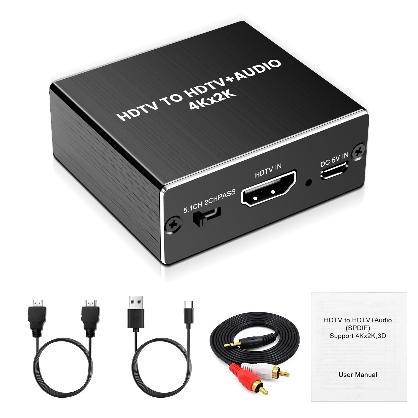 HDMI Audio Extractor 4K 30Hz HDMI 2.0 Splitter with SPDIF 5.1CH & 3.5mm Stereo EDID HDR Dolby Vision HDCP 2.2