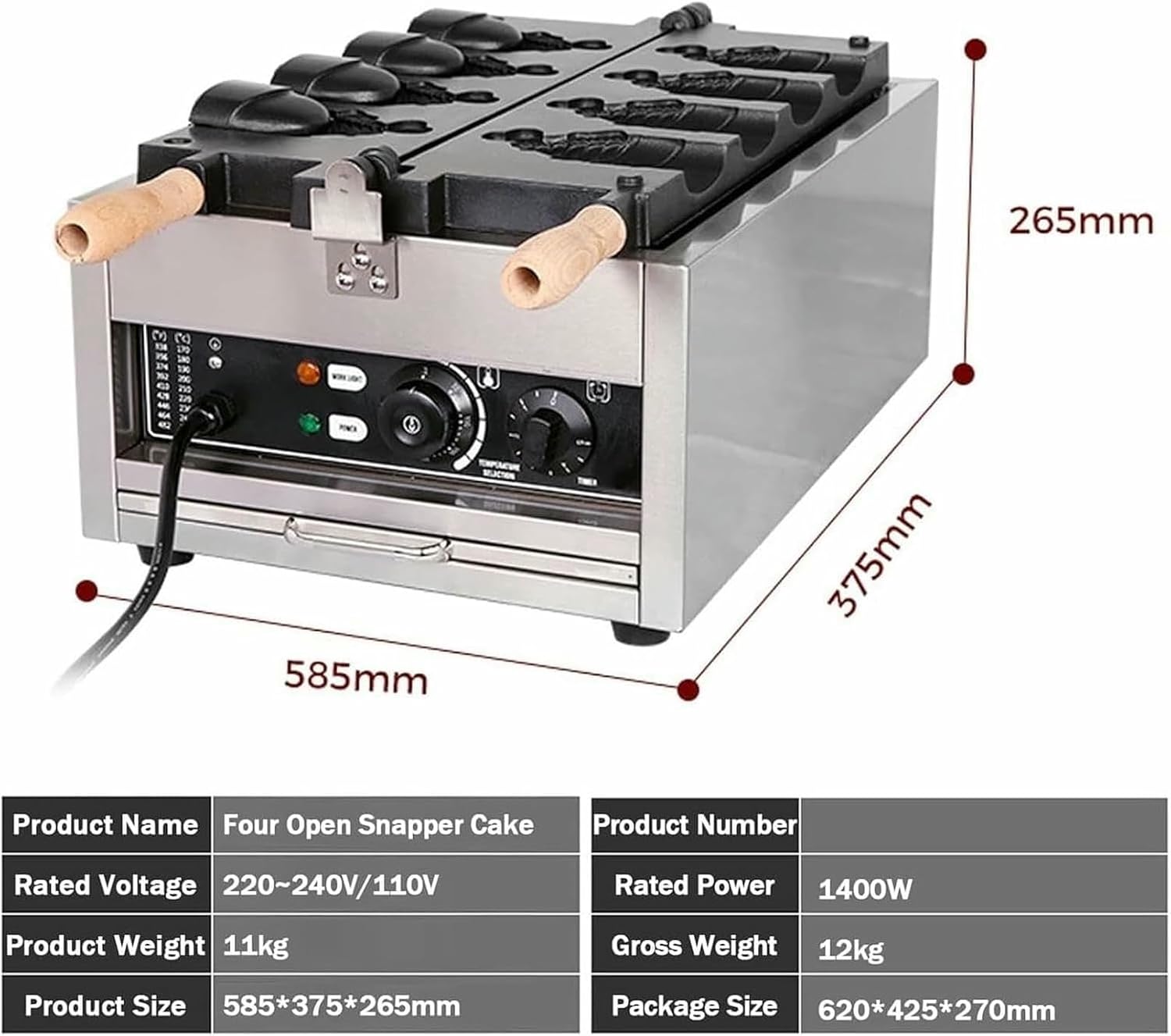 Jam Ice Cream Waffle Maker Non-Stick Coating Commercial Fish Waffle Iron Electric Machine Stainless Steel Waffle Maker