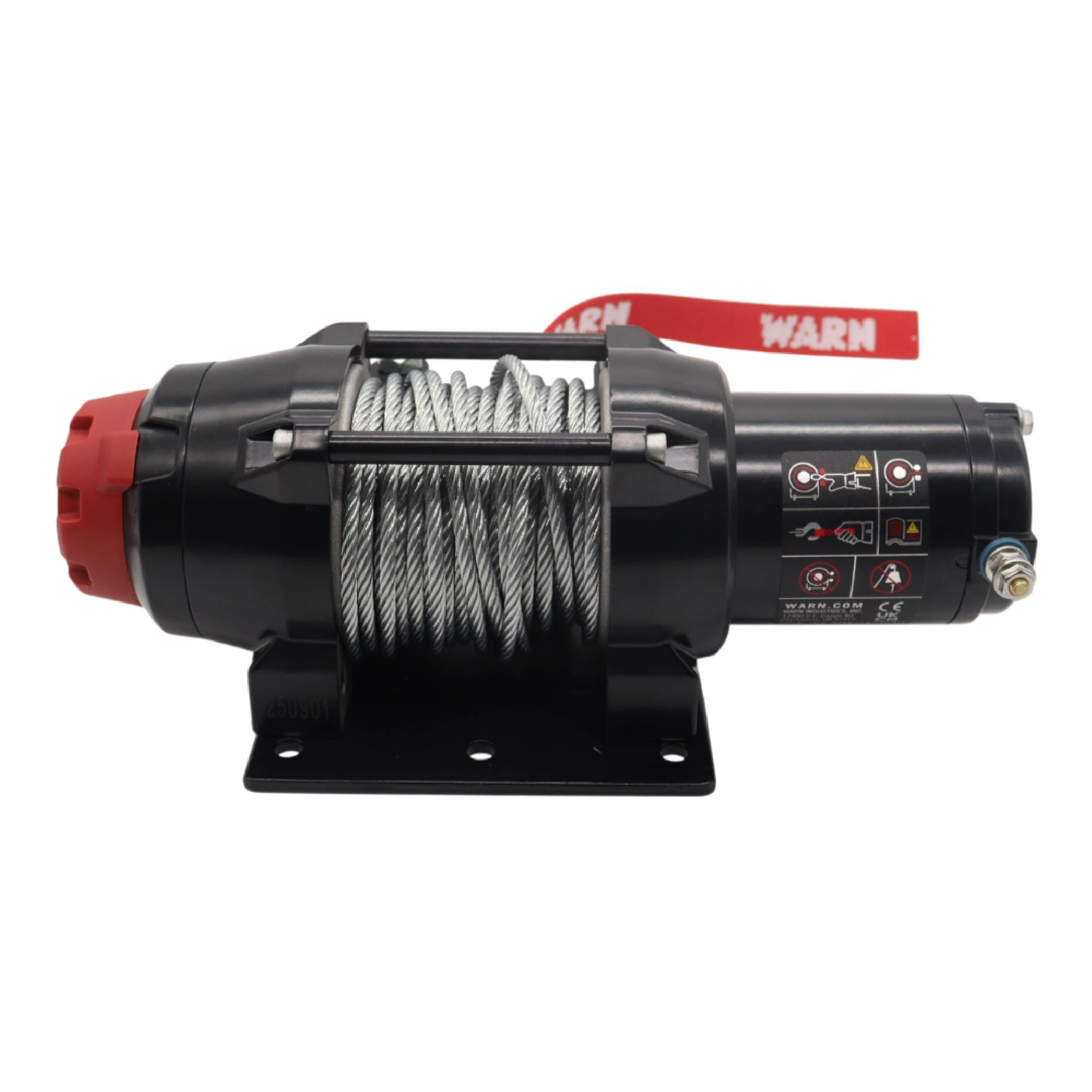 Warn R25 Drahtseilwinde, 1,1 kg Zugleistung, ausgestattet mit 1,5 m Stahlseil und fernmontiertem Wippschalter – Rollen-Fairlead für ATV, UTV, Side by Side, SXS Recovery & Abschleppen
