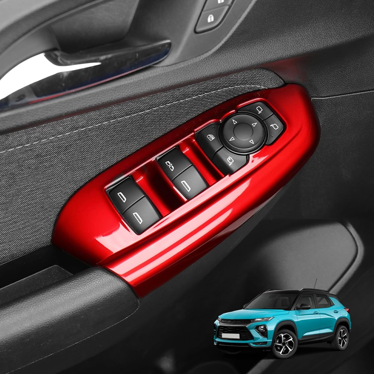 Interior Window Control Switch Button Cover Door Armrest Panel Trim Compatible with Chevy Trailblazer 2021-2025 Accessories (Red)