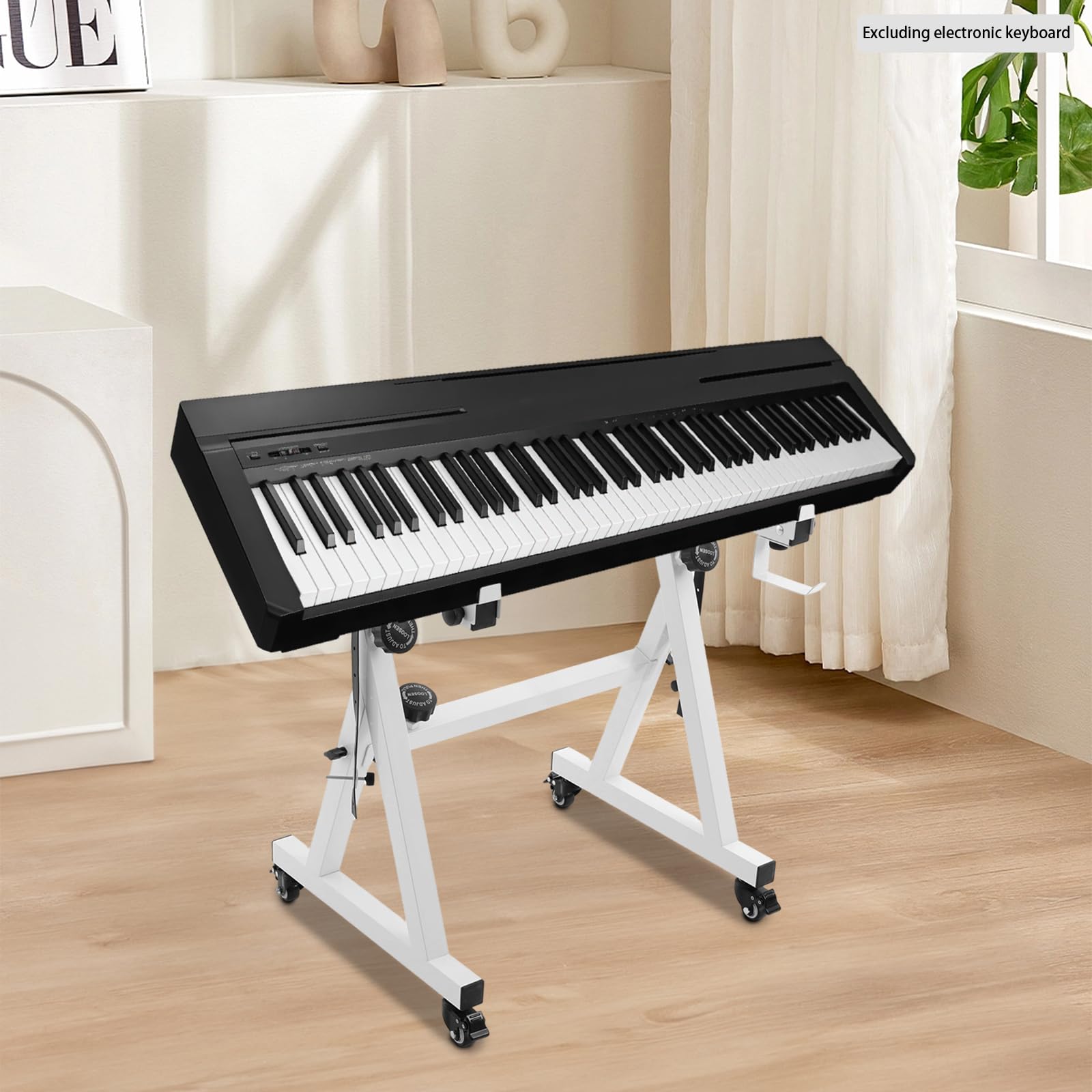 Soporte para teclado, soporte para partituras, teclado musical, soporte para piano, soporte para teclado en Z, pies de goma, longitud/altura ajustable, para niños y adultos (blanco)