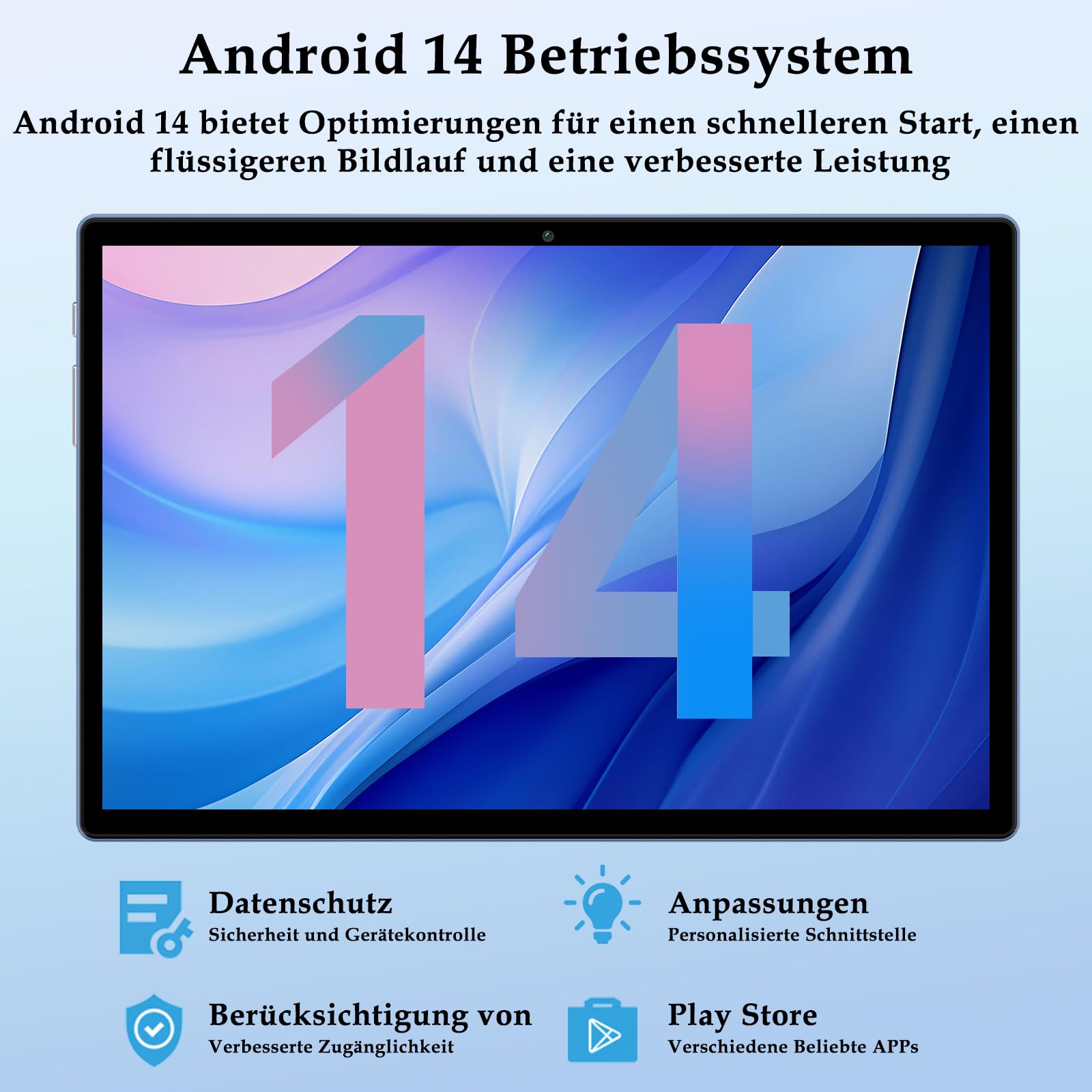 ZIOVO Android Tablet 10 Zoll Gemini AI mit 22GB RAM+128GB ROM(TF 2TB), 5G WiFi, Octa-Core 2.0GHz, Widevine L1, 8000mAh, BT 5.0, 5MP+8MP, GPS, Tablet mit Tastatur, Maus - Blau