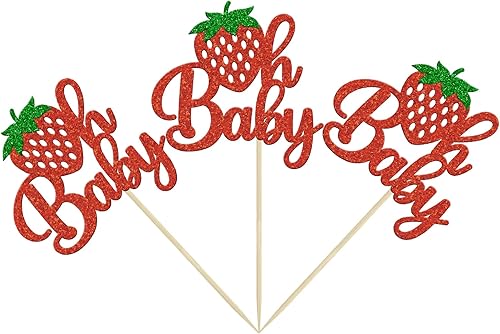 Miniatura 10 de Gyufise 24 piezas de decoración para cupcakes con purpurina para el primer cumpleaños de fresa para temática de frutas, baby shower, niños, primer