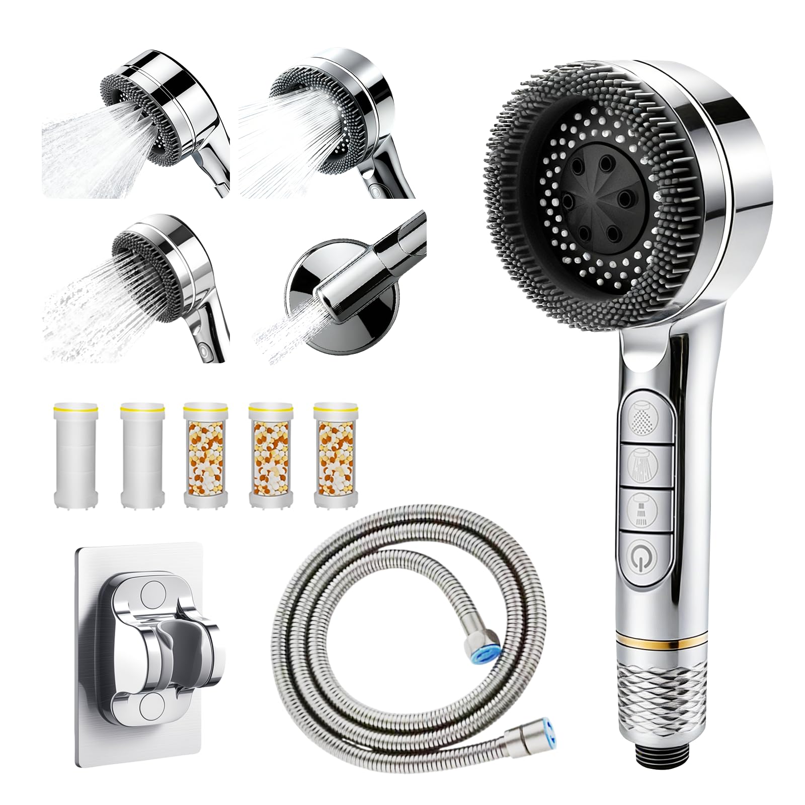 Alcachofa de ducha de alta presión con 6 filtros, alcachofa para ducha, manguera de 2 m, teléfonos de ducha, ducha de ahorro de agua, filtros, soportes y alcachofa de ducha, 4 tipos de chorro — view 11