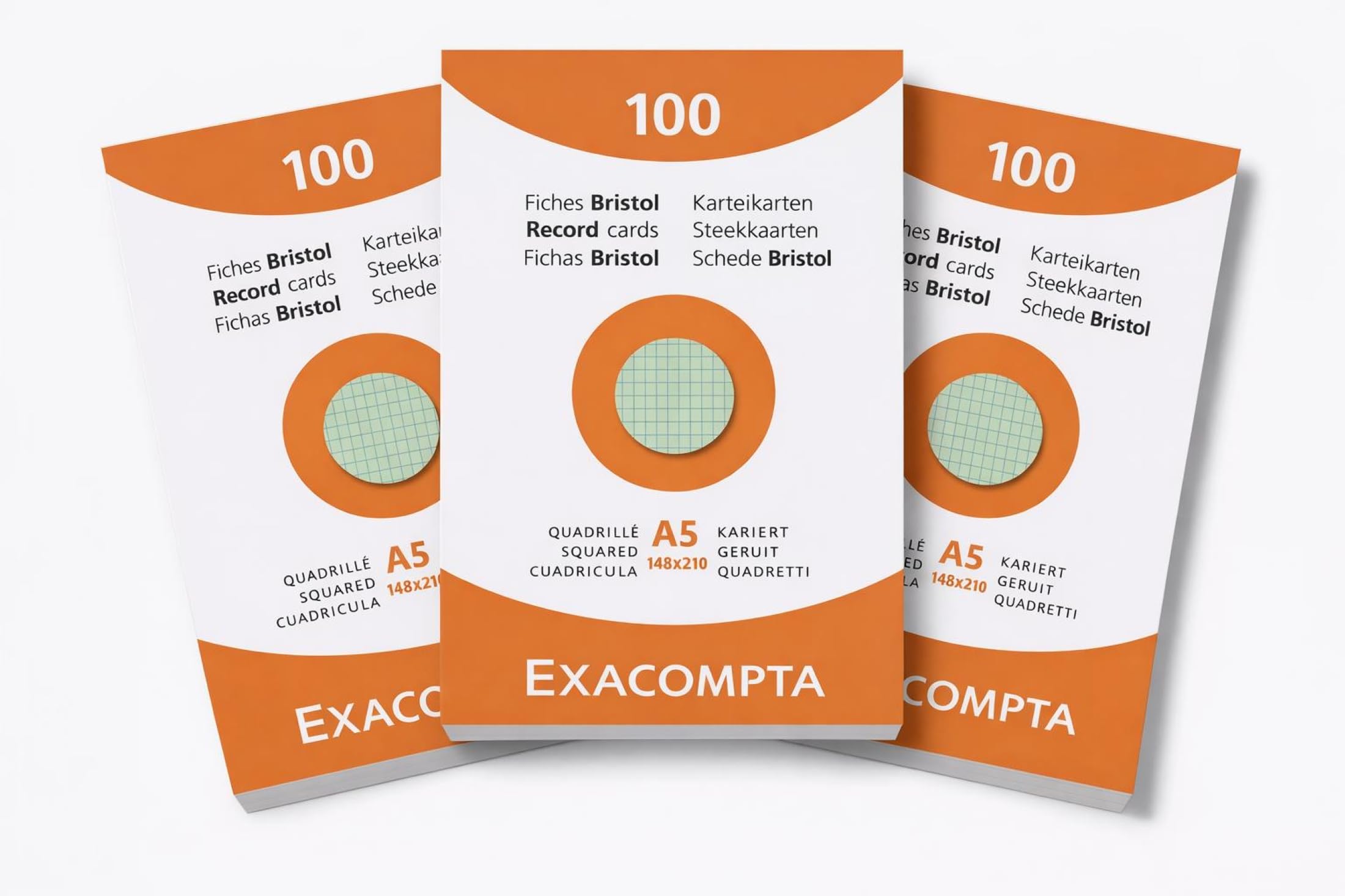 Exacompta - Réf. 13378E - Pack A5 color de 3 Étuis de 100 fiches bristol quadrillées 5x5 non perforées - format 148x210mm - compatibles avec imprimante jet d'encre, laser et photocopieur - assorties
