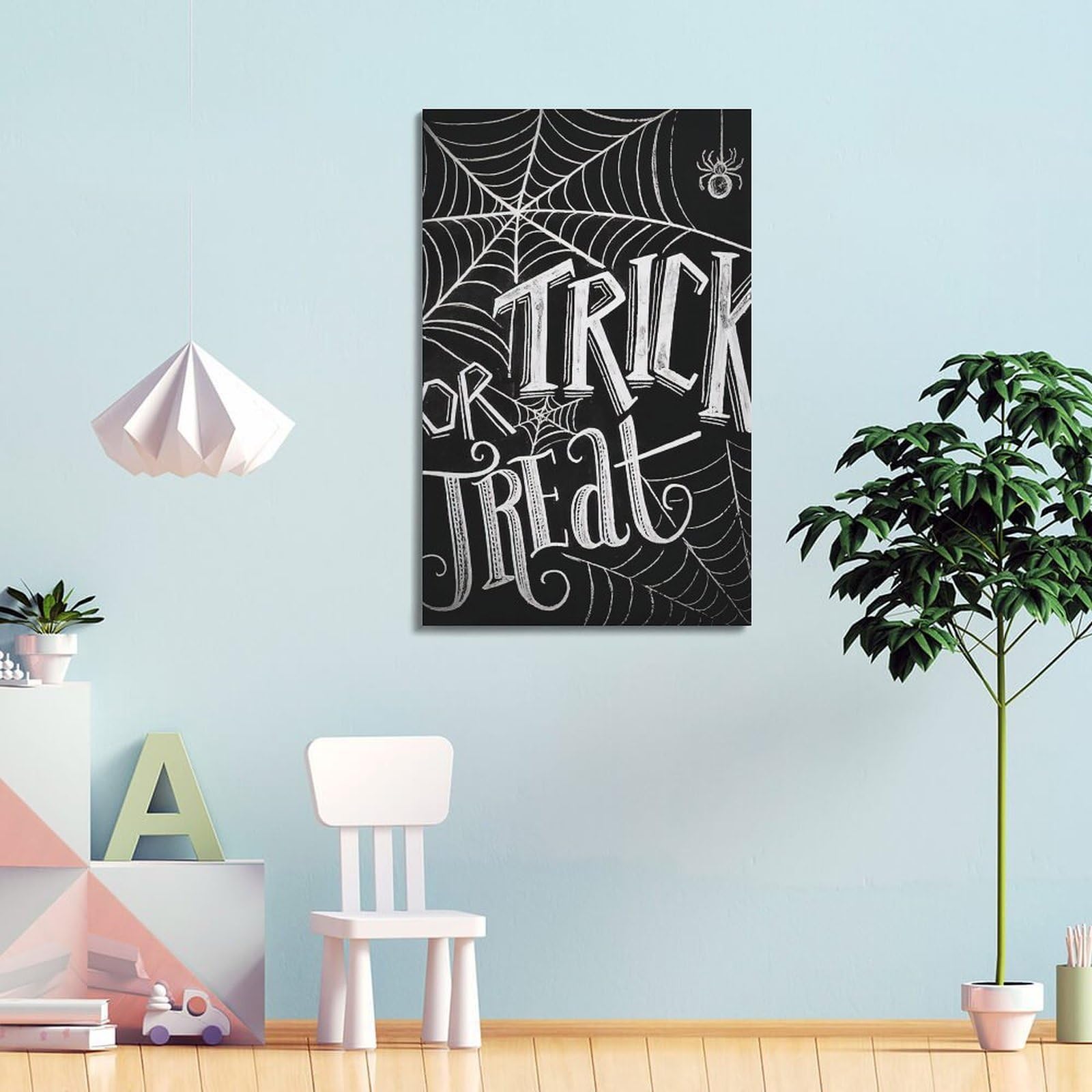 Poster su tela con stampa moderna per la casa, decorazione per Halloween, con scritta "Trick or Treat Words With Spider Web, Have Strong Festival", 40 x 60 cm, con cornice