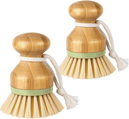 Cepillo de bambú para platos de madera, cepillo de bambú para platos, cepillo de palma, adecuado para lavar platos (verde)
