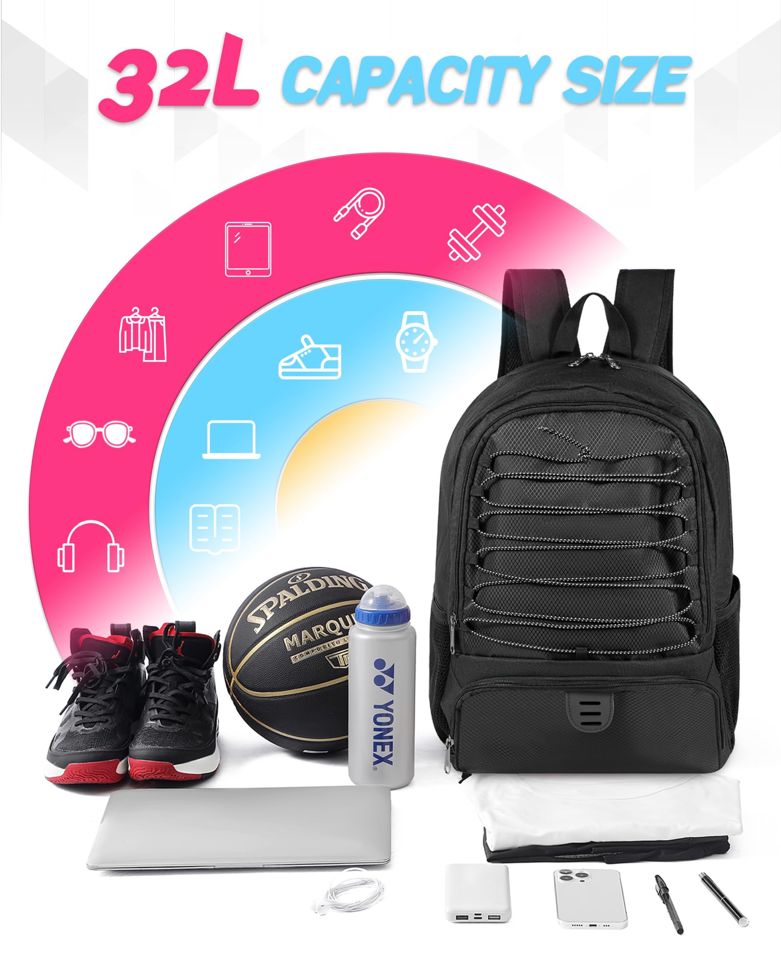 TRAILKICKER Soccer Ball Bag - Sports Backpack for Basketball Volleyball, Football - Black, Tk13black - Image 4