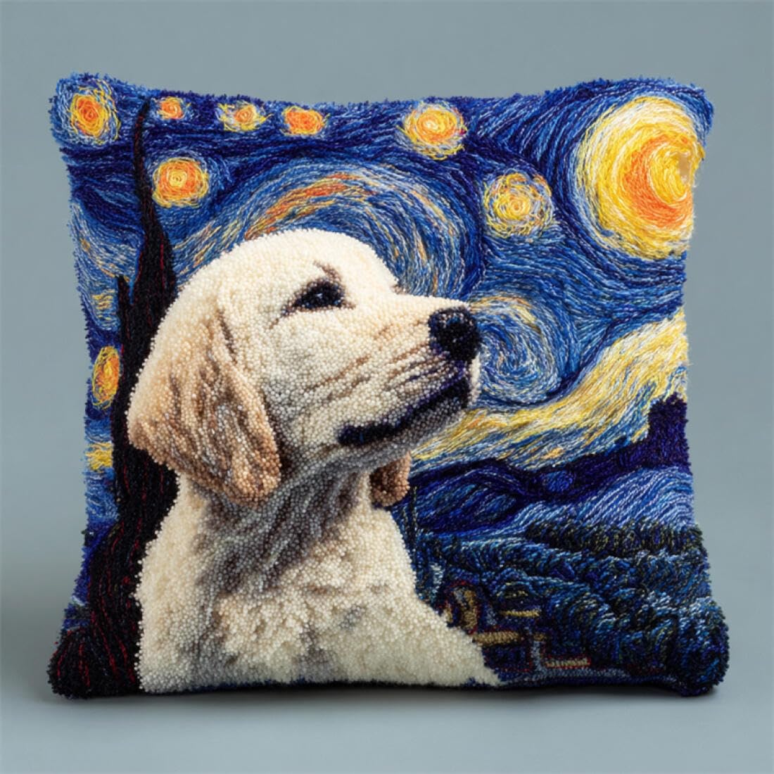 Kitquiver Animal Latch Hook Cushion Set Labrador Retrievers and The Starry Sky DIY Latch Hook Kit Cushion Home Decor Embroidered Pillow Kits,Beginner Adult Embroidery Set 17x17In