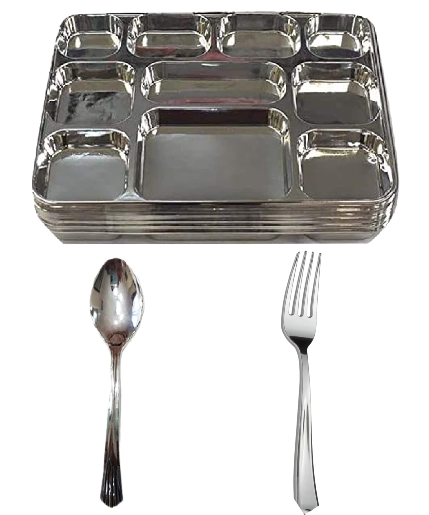 Amazon.com: Disposable Plates 10 Compartment Silver Thali Plates