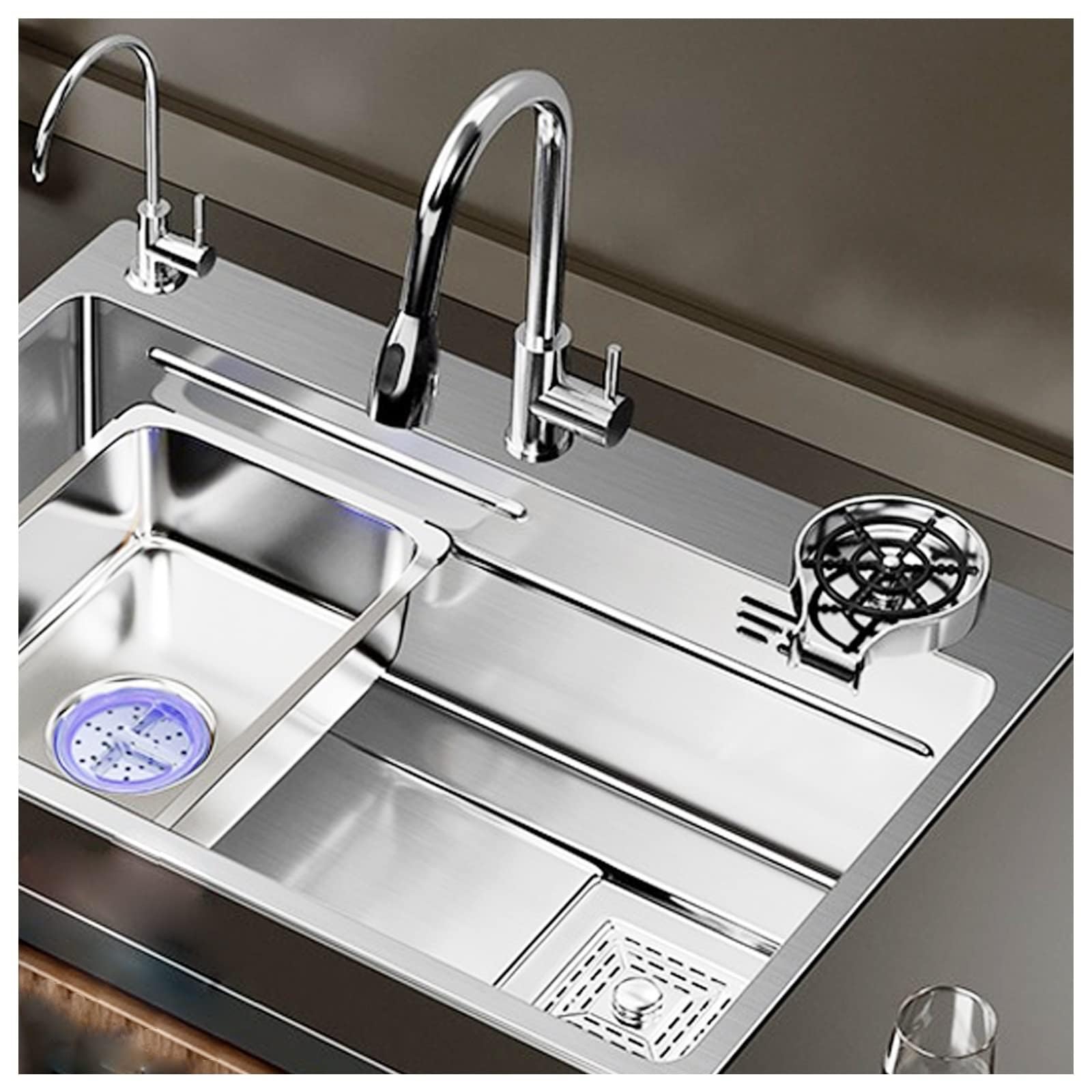 SDdPulse Premium 304 Stainless Steel Waterfall Kitchen Sink - Single Bowl Utility Sink with Cup Washer for Restaurants, Bars and Home Kitchens, Solid Tap