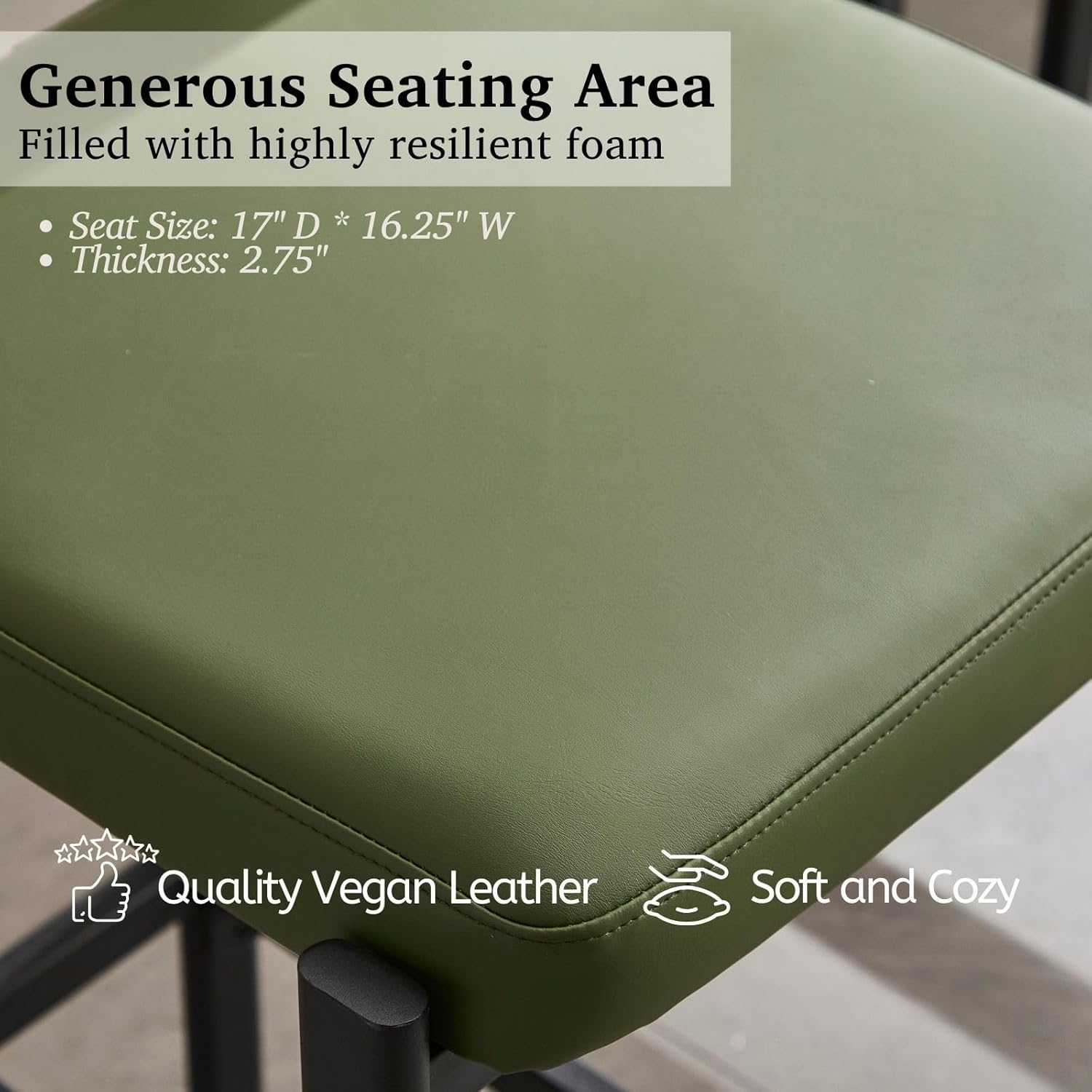LukeAlon PU Leather Counter Stools Set of 4, Upholstered 26" Seat Height Modern Barstools with Metal Legs Curved Back Kitchen Island Stools for Home Pub, Green
