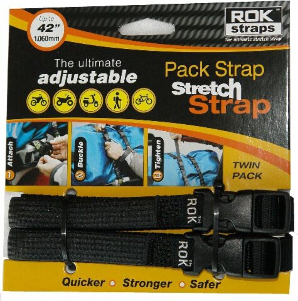 ROK Straps Adj. 12-42 X 5/8" Stretch in BLACK-2 In A Pack