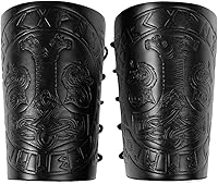 Vista 1 de Viking Leather Bracers - Medieval Guards Knight Arm LARP PU Leather Gauntlet Embossed Armor Wristband Armband Cuff