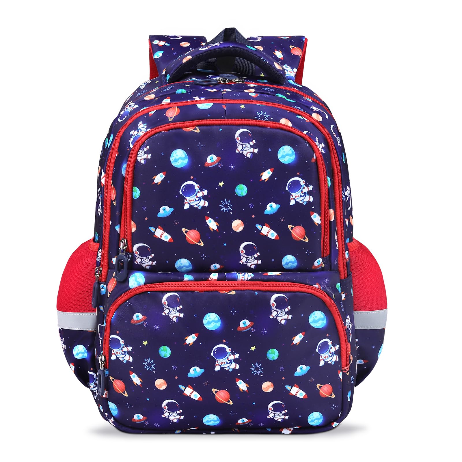 decalsweet Mochila Escolar Niño con Correa de Pecho, Mochila Infantil con Rayas Reflectantes, Gran Capacidad Mochila Niño, Mochila Escolar Adolescente para la Escuela y los Viajes (Astronautas)