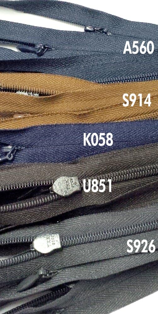 YKK 9" Unique Invisible Zipper YKK Conceal Closed Bottom Assortment of 5 Colors A560 Indigo, S914 Coffee Bean, K058 Limousine, U851 Olive, S926 Edge of Night (25 Zippers/Pack)