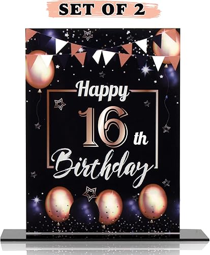 Miniatura 71 de LINGTEER Happy 11th Birthday Decorations, 2Pcs Black&Gold Stand Print Acrylic Table Centerpieces Backdrop Board- Cheers to 11 Years Old Fun Birthday