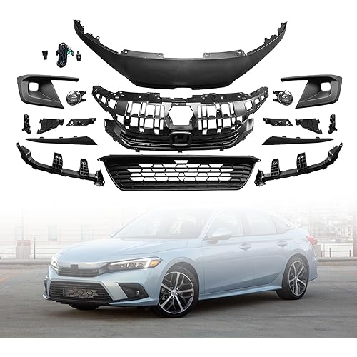 Civic Grill Set - New Front Upper & Lower Grille Kit W/Fog Light & Bracket For 2022 2023 2024 Honda Civic
