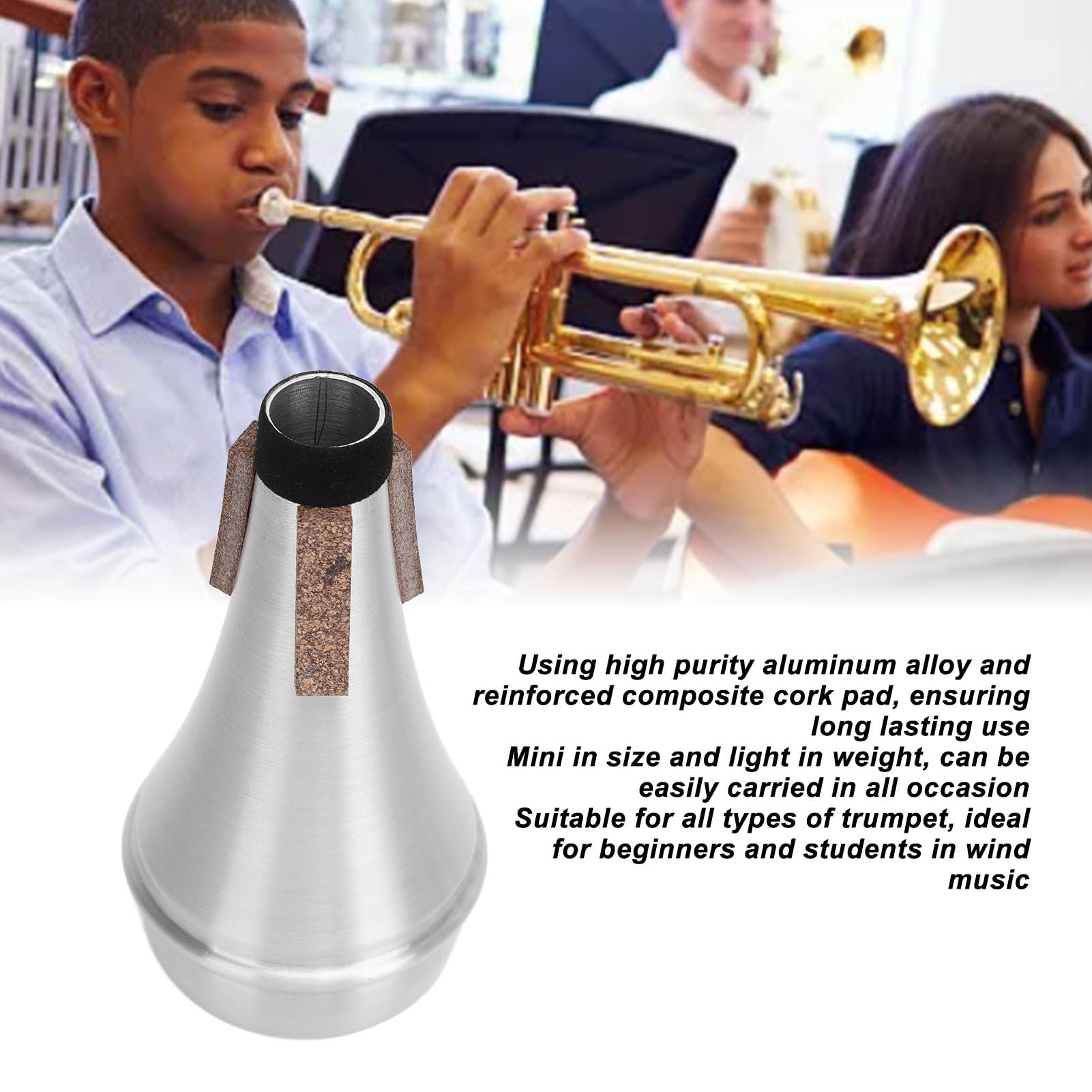 Trumpet Practice Mute, Universal Trumpet Mute Silencer Aluminum Practice Trumpet Mute Silencer for Jazz, Beginners and Students