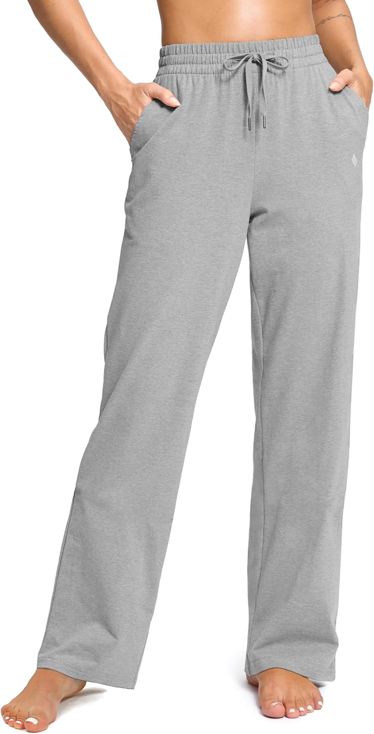 SANTINY 31"/33"/35" Women's Tall Cotton Sweatspants Yoga Lounge Casual Pants Open Bottom Sweat Pants for Women with Pockets