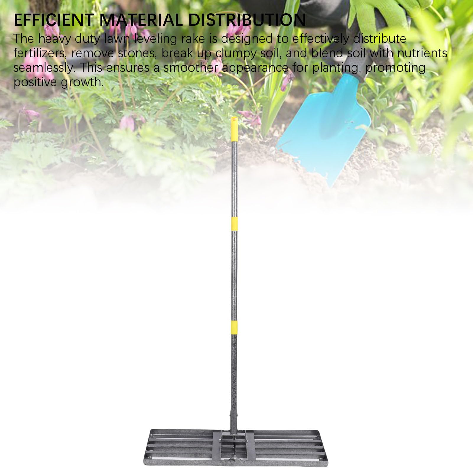 Naroote Rastrillo Nivelador de Césped, Nivelador de Césped con Placa de Suelo de 30 X 10 Pulgadas con Ajustable de 48 a 78 Pulgadas, Rastrillos Niveladores de Jardín para Suelo, , Patio Trasero,