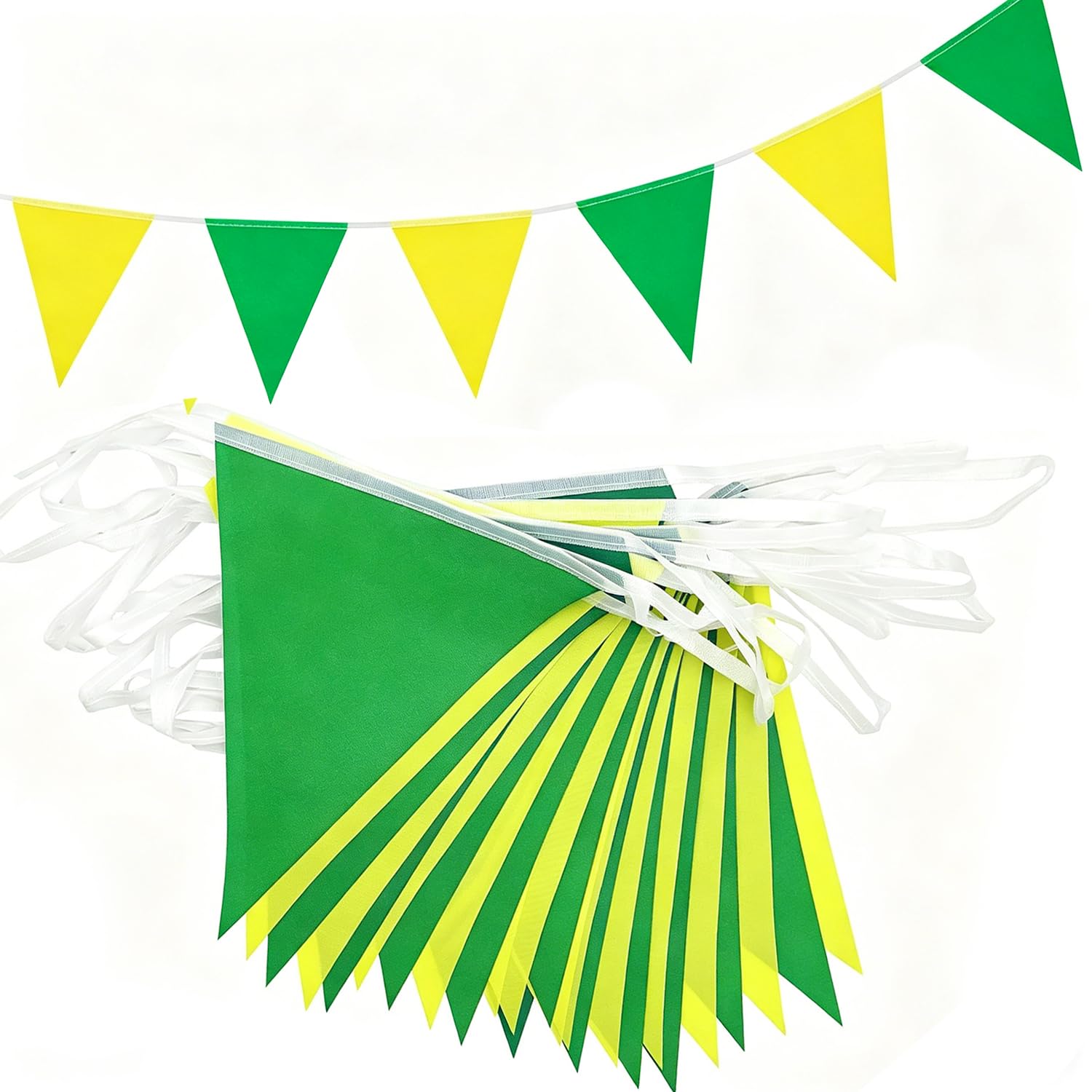 QRTDXP 66ft 52pcs Yellow and Green Bunting Banner, Brazil Triangle Flag Garland for Sports Events Birthday Party Wedding Outdoor Garden Decoration